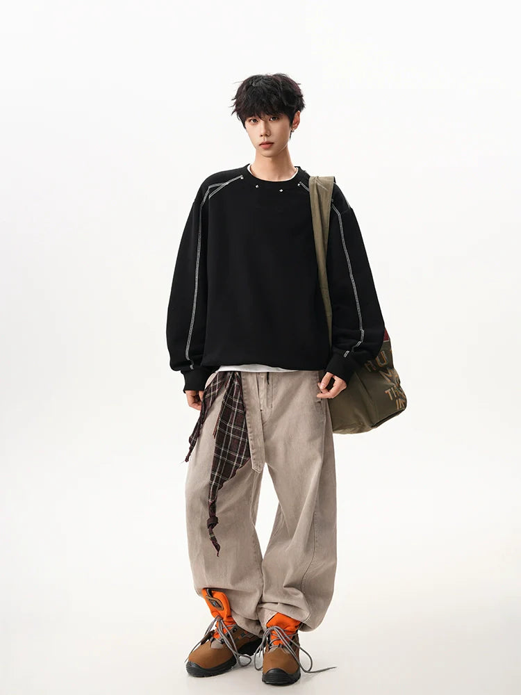 American Hasselblad line rivet sweater men and women winter high street couple crew neck inside loose design sports top SIN0896