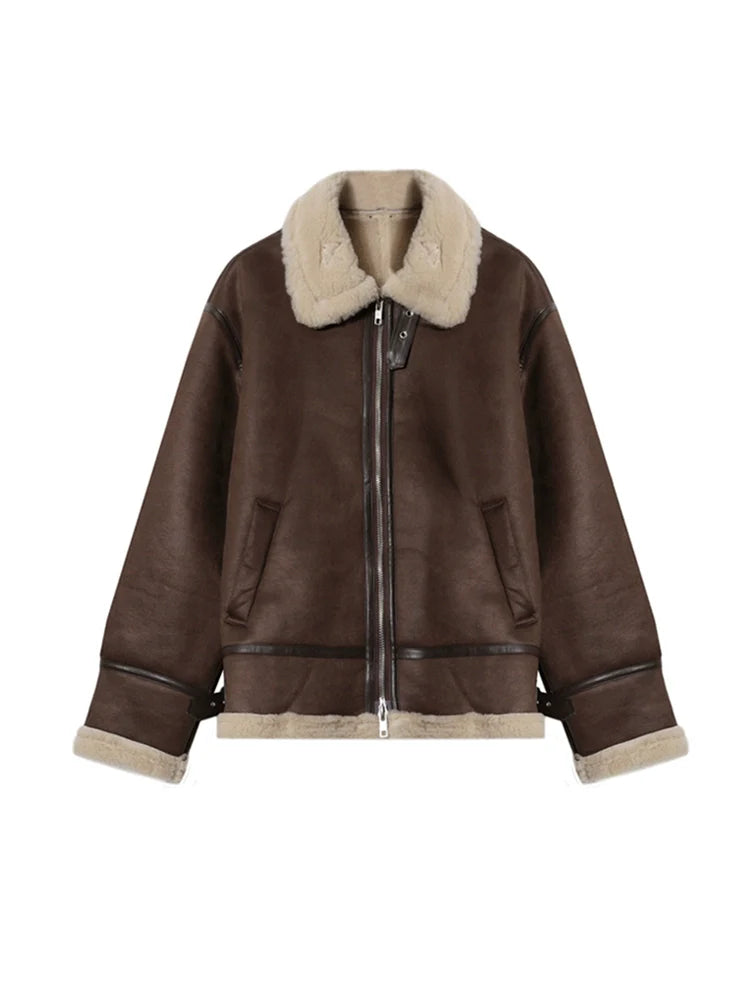 FAUX SUEDE SHEARLING BOMBER JACKET EHW5039