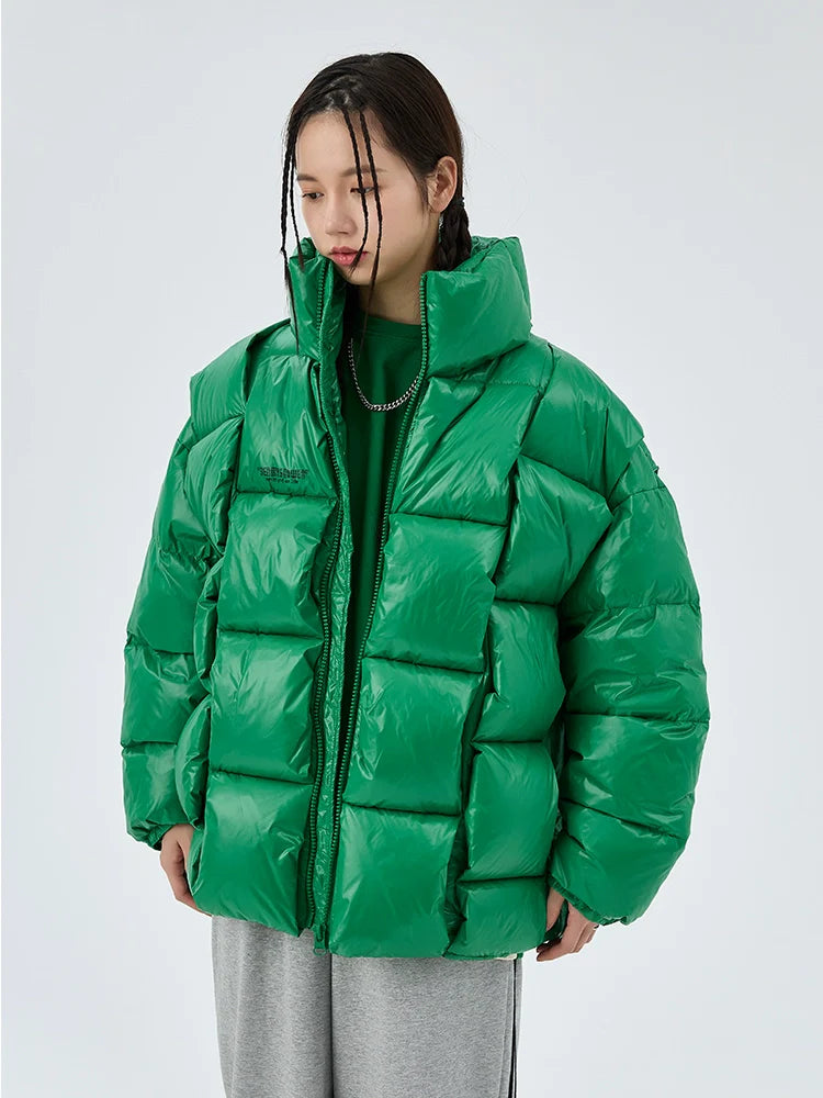 American woven down jacket men's trendy brand white duck down winter couple jacket stand-up collar bread jacket