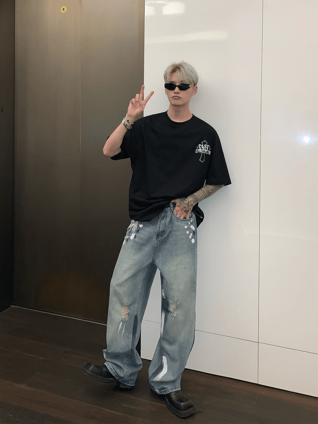 [CUIBUJU] 스트리트 그래피티 대비 컬러 스트레이트 진 st1759 