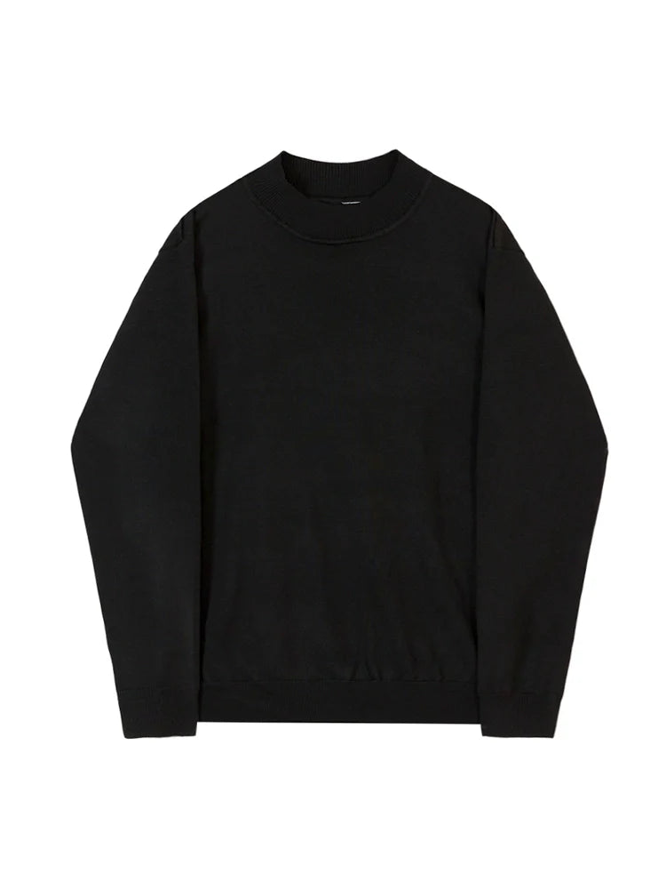Semi-turtleneck sweater men's autumn and winter loose Korean trend thickened black mid-neck knitted bottoming shirt sweater