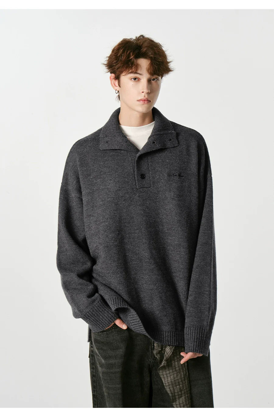 Warm turtleneck sweater men's embroidery lazy couple outfit SIN0801