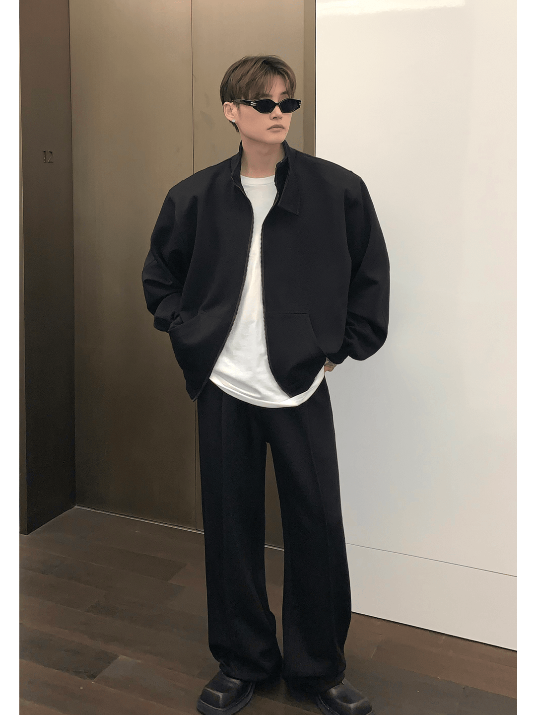 [CUIBUJU] Stehkragen-Schulterpolster-Cardigan-Set-up st1811