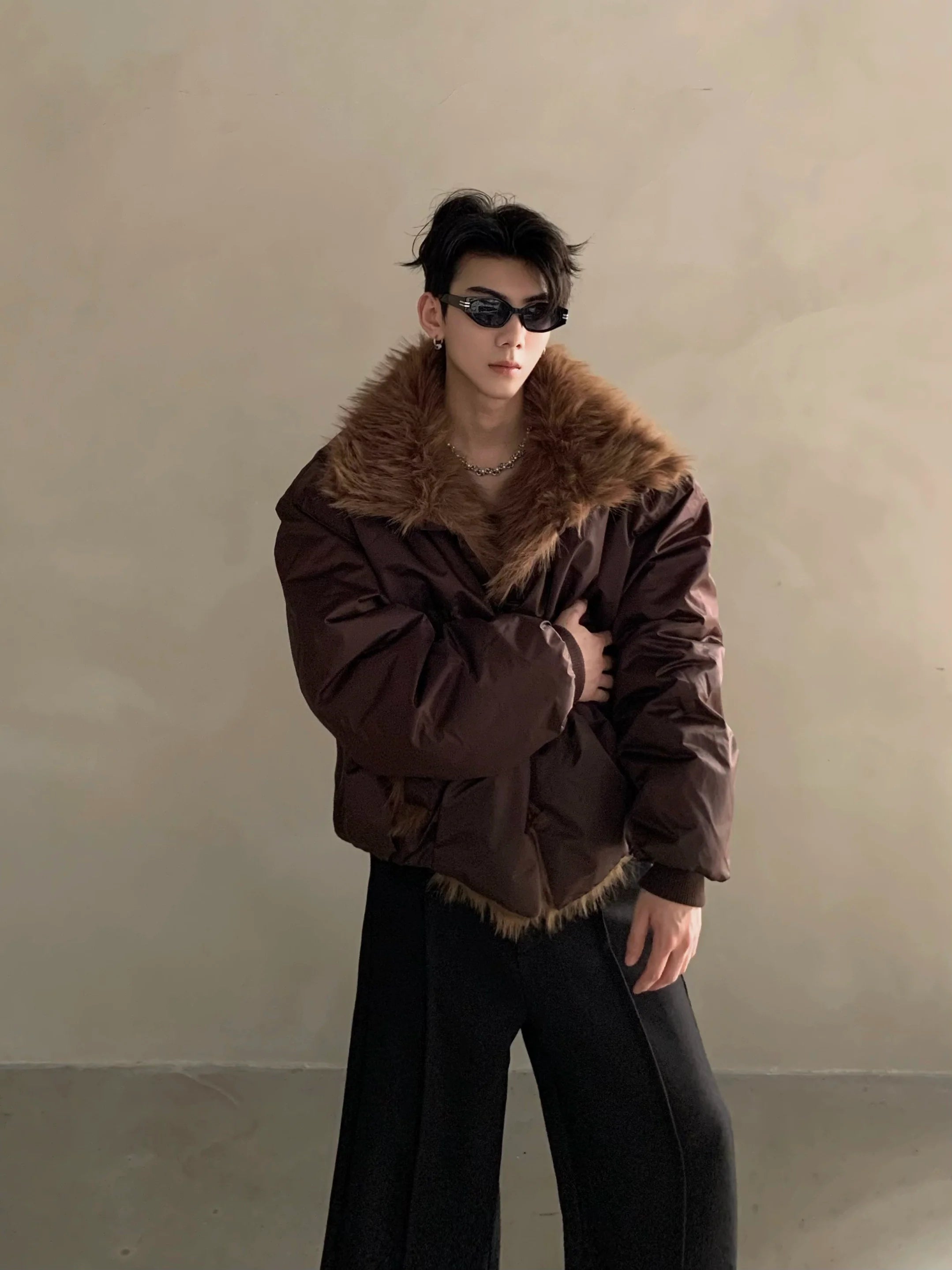 Noble mink hair seat mountain carving jacket men's winter piled thickened heavy fur collar cotton clothes tide