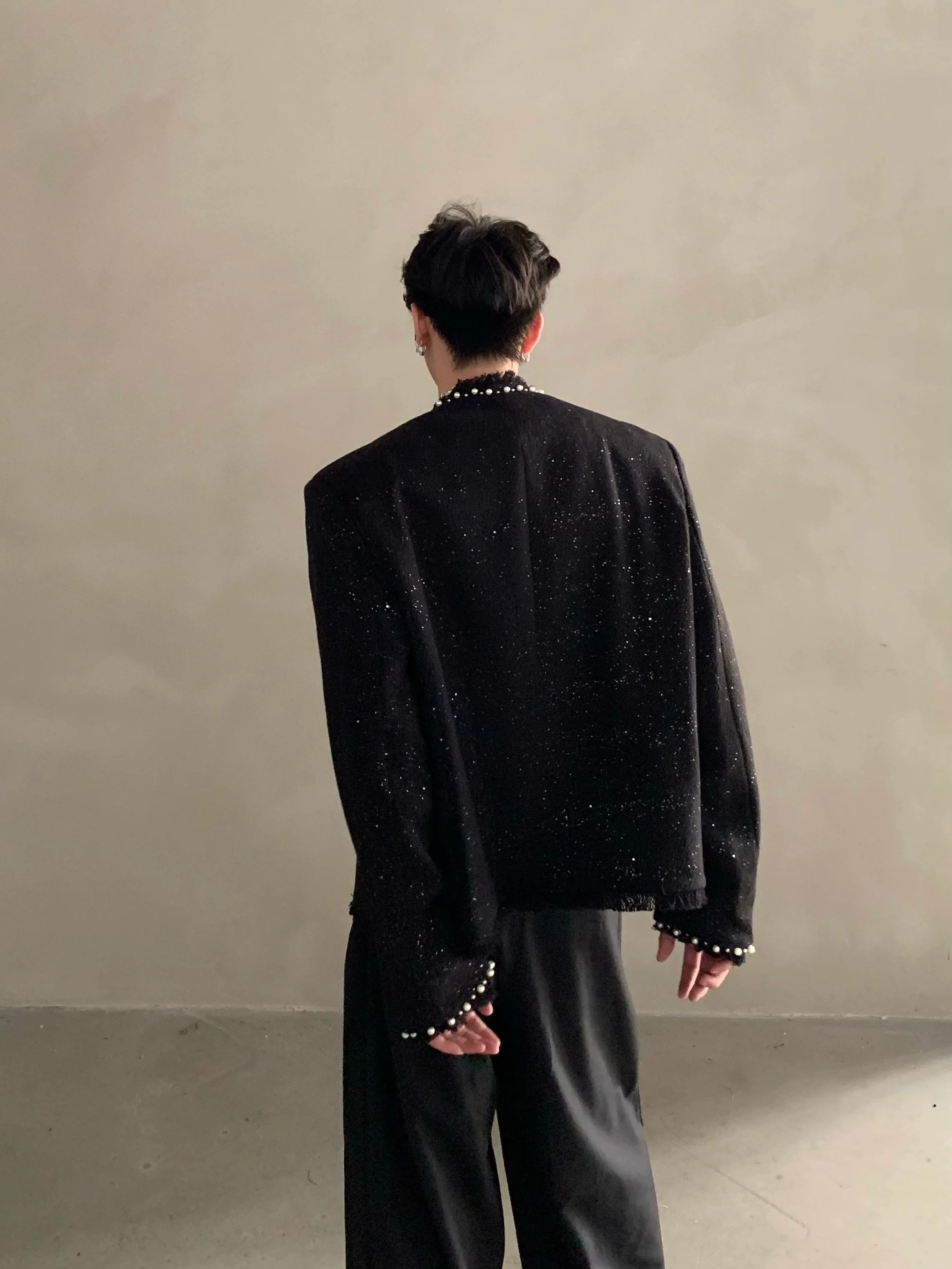 Niche high-end heavy industry bead design shoulder pads small fragrant jacket jacket men's top