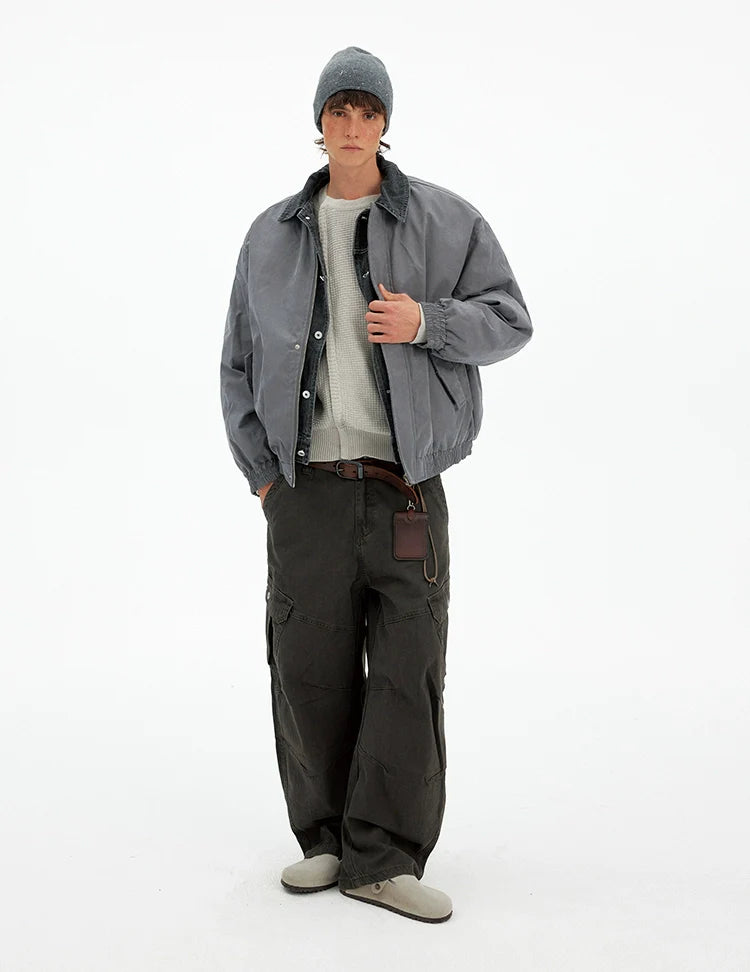 Retro trendy brand fake two-piece warm cotton clothes for men and women loose and casual design winter thickened jacket