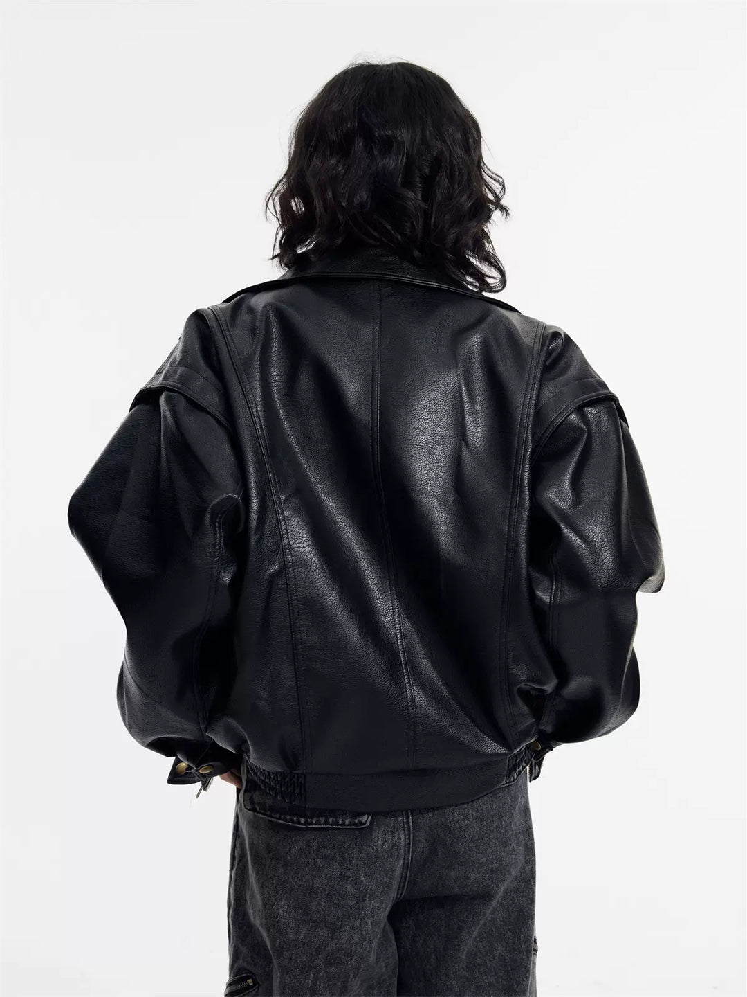 [PeopleStyle] Genderless wear silhouette fashionable leather jacket st1789