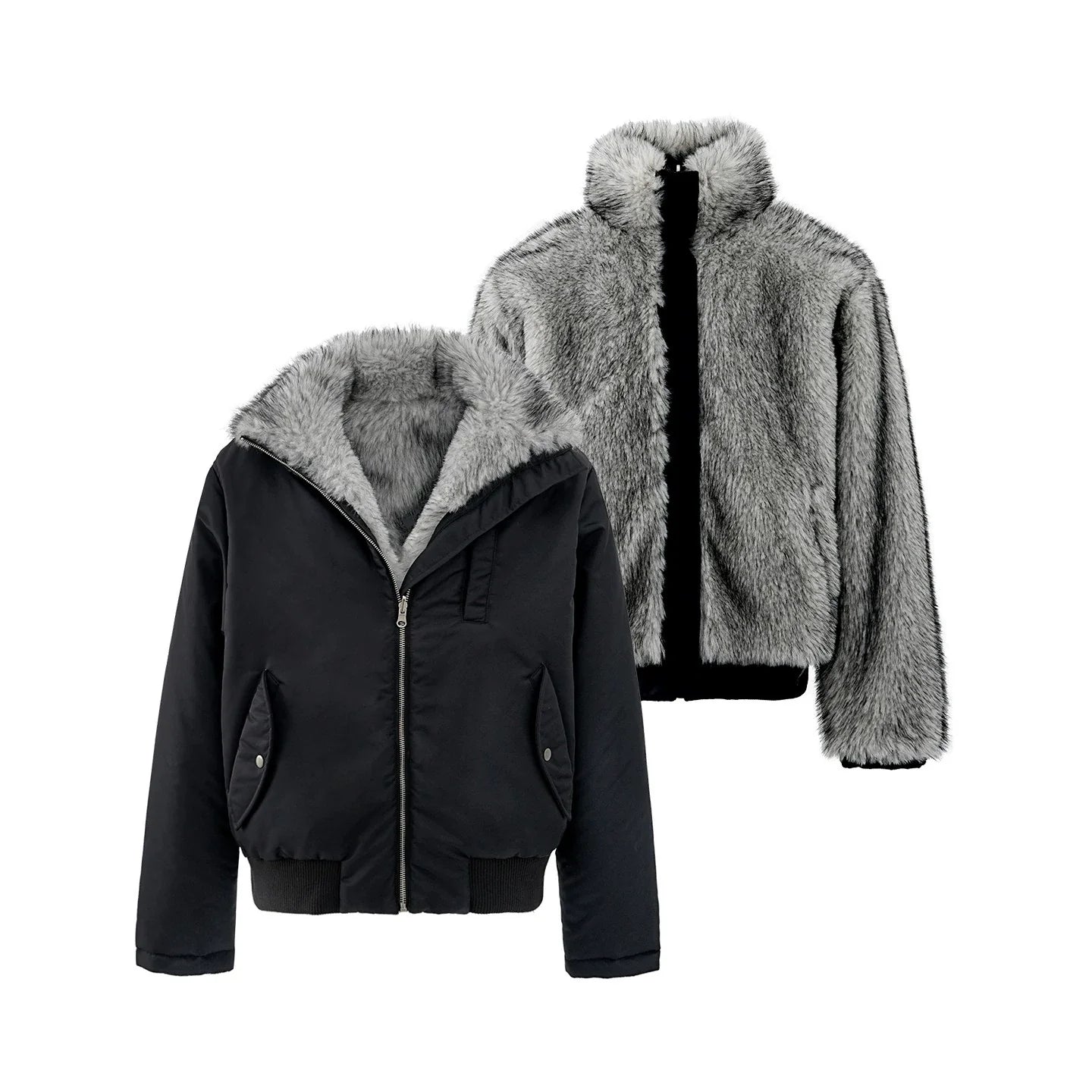 Mountain carving imitation wolf hair wears stand-up collar cotton clothes for men and women 3M new Shirley G cotton jacket on both sides