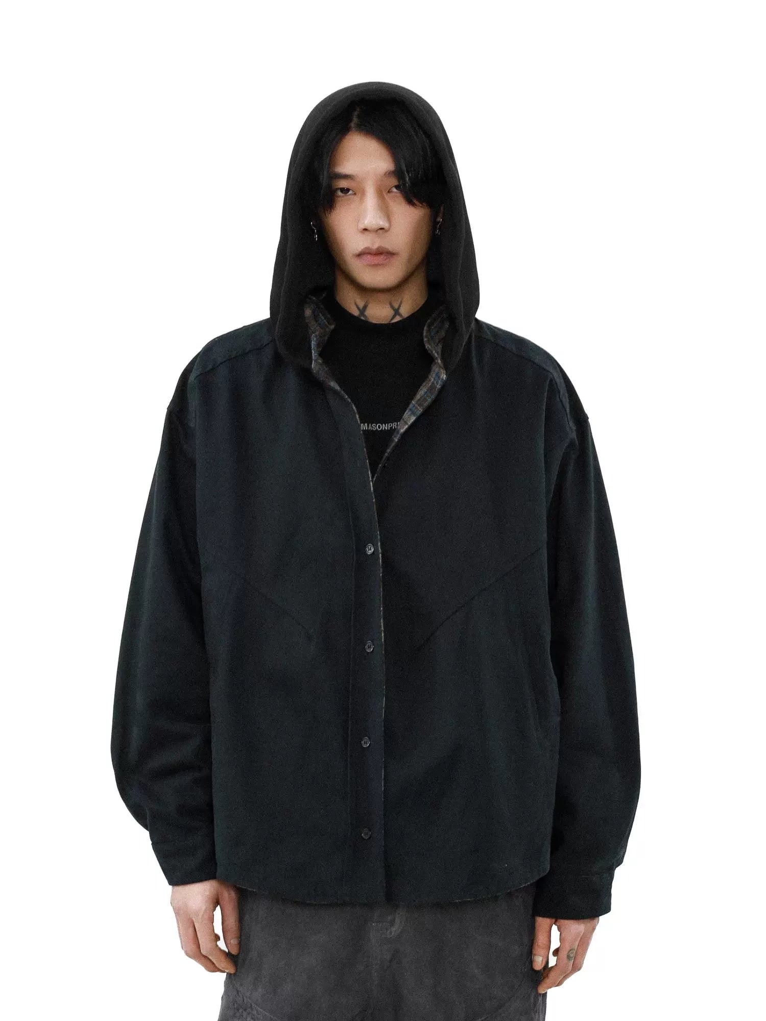 Amerikanische Retro-Jacke mit doppelseitigem Karomuster und Kapuze, Herren-Nischen-Frühlingspullover, locker geschnitten 