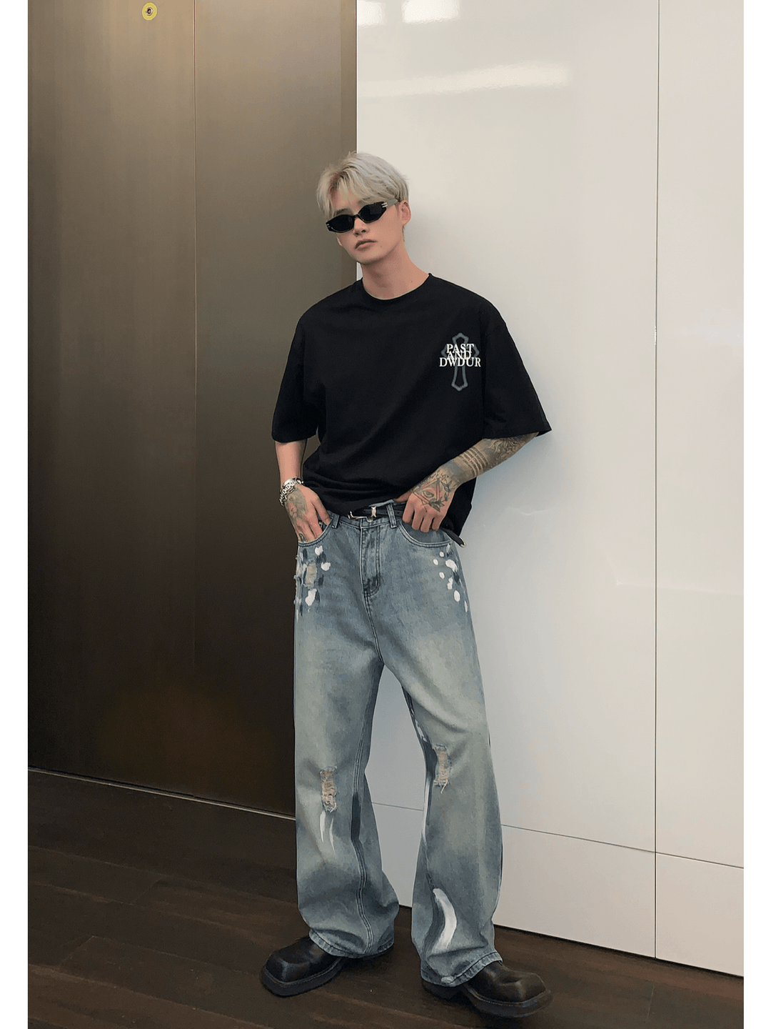 [CUIBUJU] 스트리트 그래피티 대비 컬러 스트레이트 진 st1759 