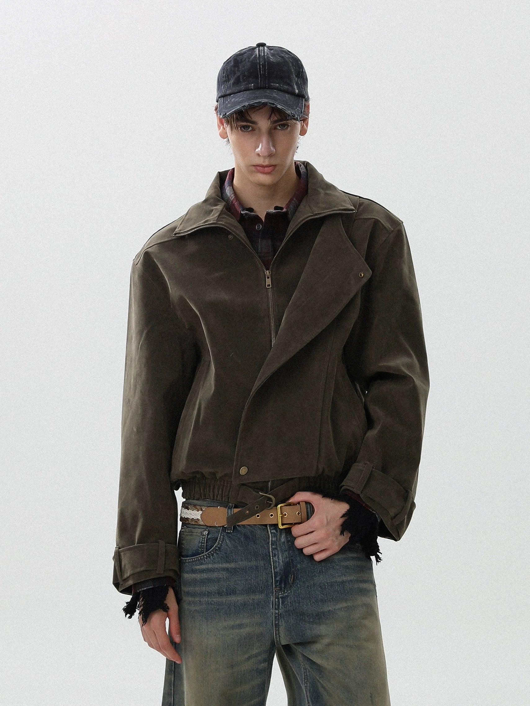 American slack lazy style retro jacket for men and women autumn loose stiff ruffian handsome coat couple