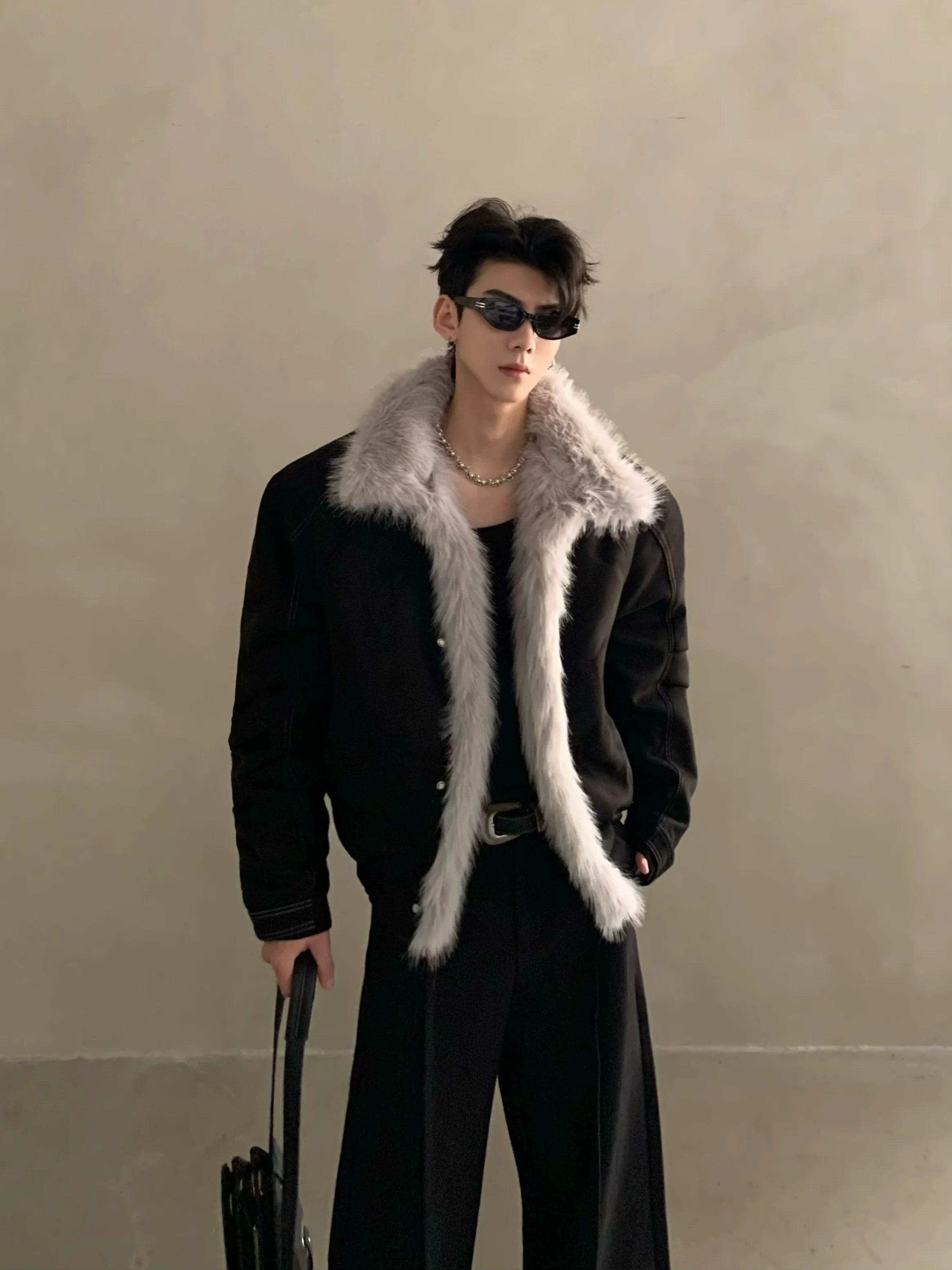 Winter niche high-end sense big fur collar seat mountain carving coat men's thickened warm jacket cotton clothes tide