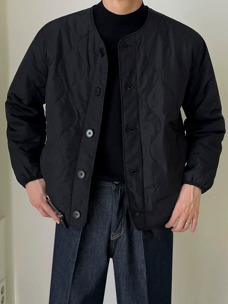Winter Japanese loose collarless cotton clothes cityboy Korean trendy tooling warm light jacket cotton clothes