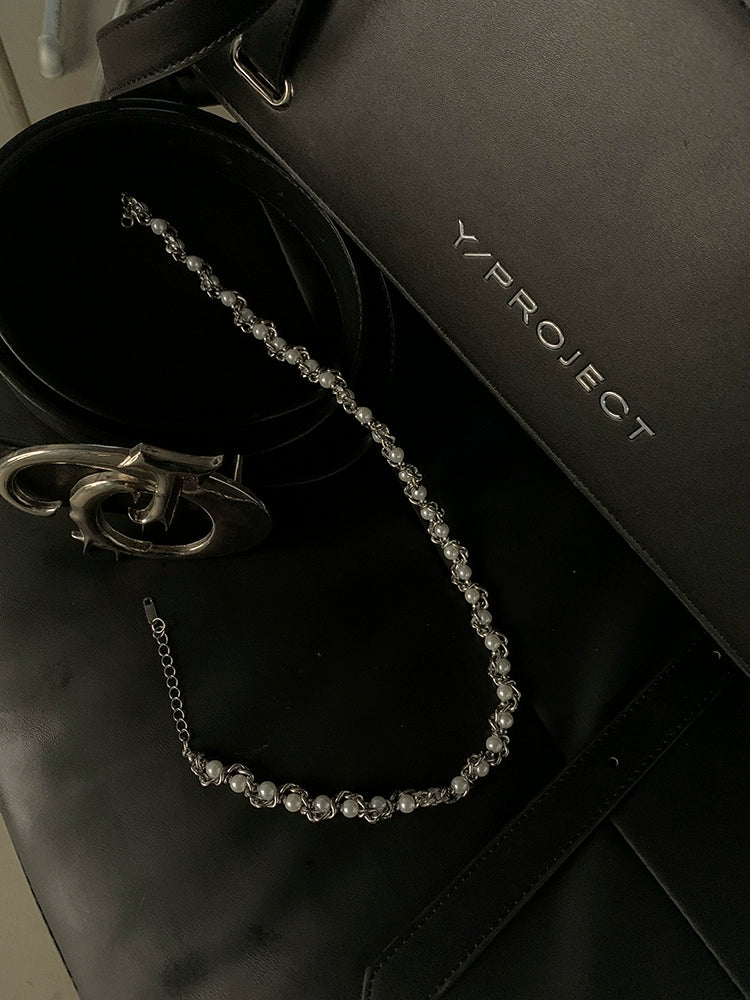 고급스럽고 세련된 디자인의 남성용 진주 목걸이, 스틸과 티타늄 소재의 트렌디한 액세서리, 쇄골 체인