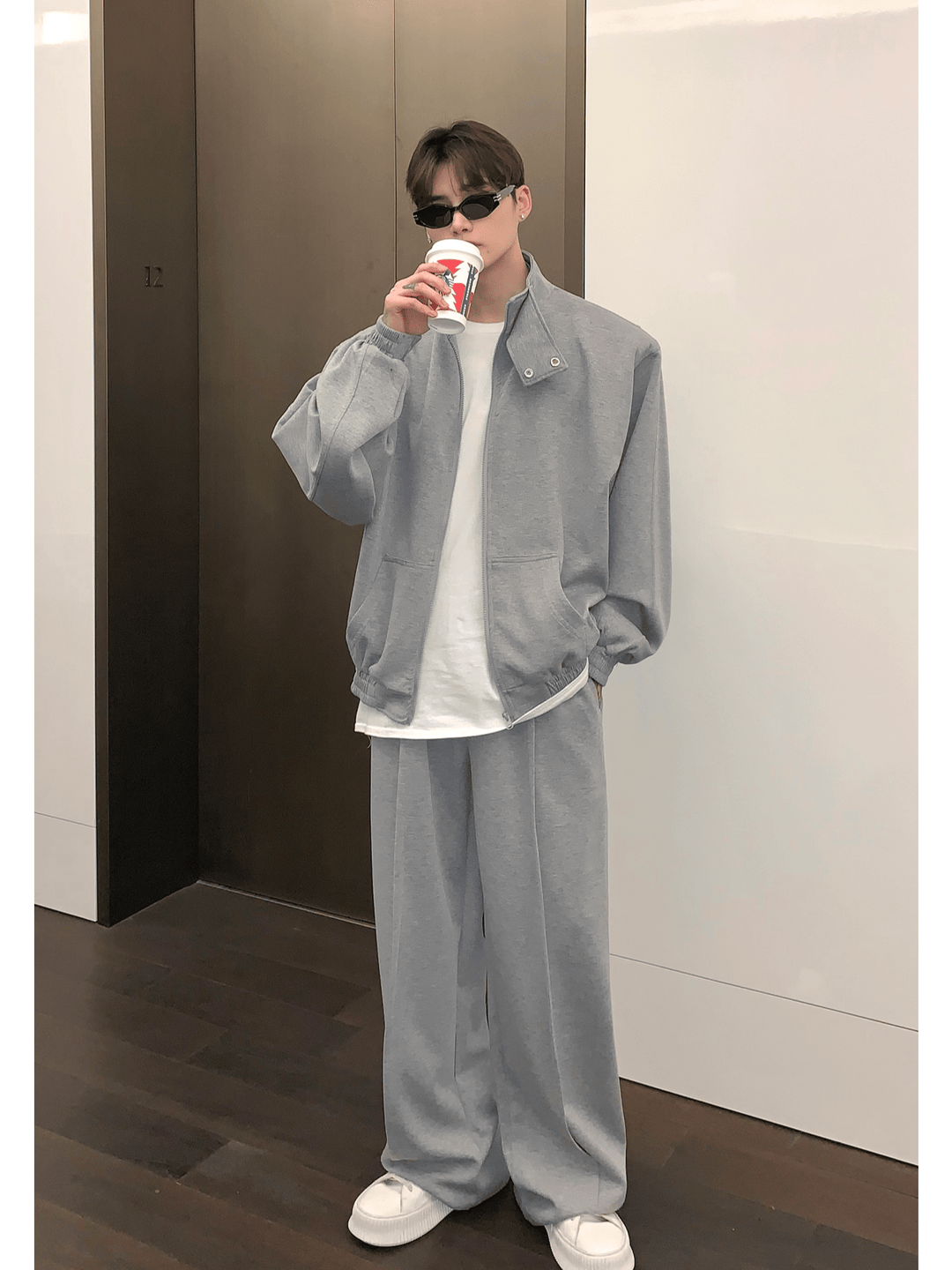 [CUIBUJU] Stehkragen-Schulterpolster-Cardigan-Set-up st1811