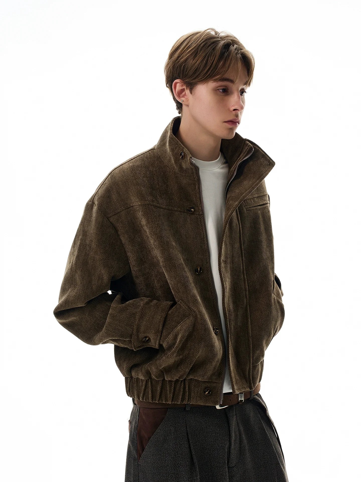 Vintage Barn brown textured stand-up collar jacket SIN0971