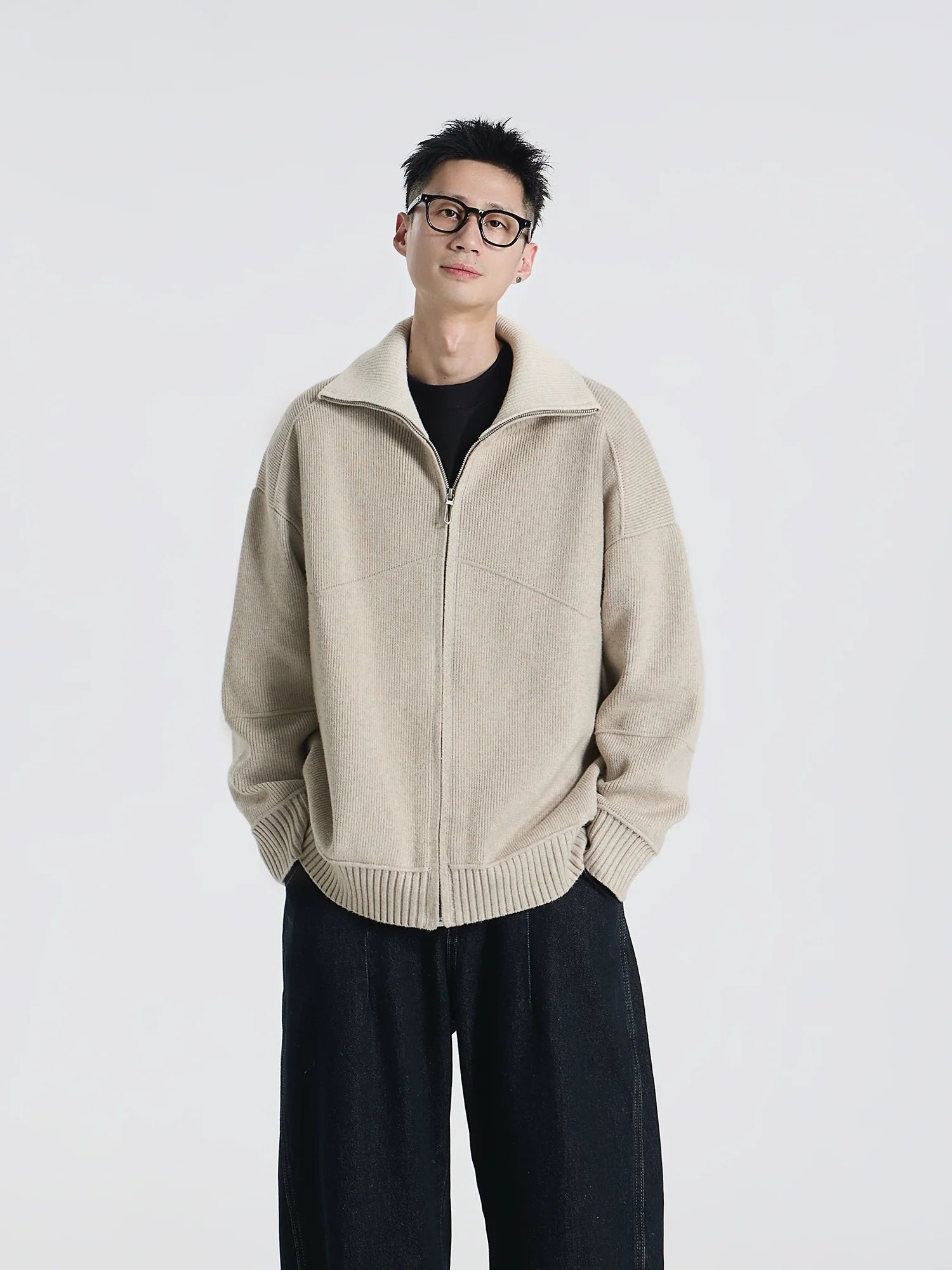 Barn style high luxury contrasting color lapel knitted cardigan jacket versatile sweater top