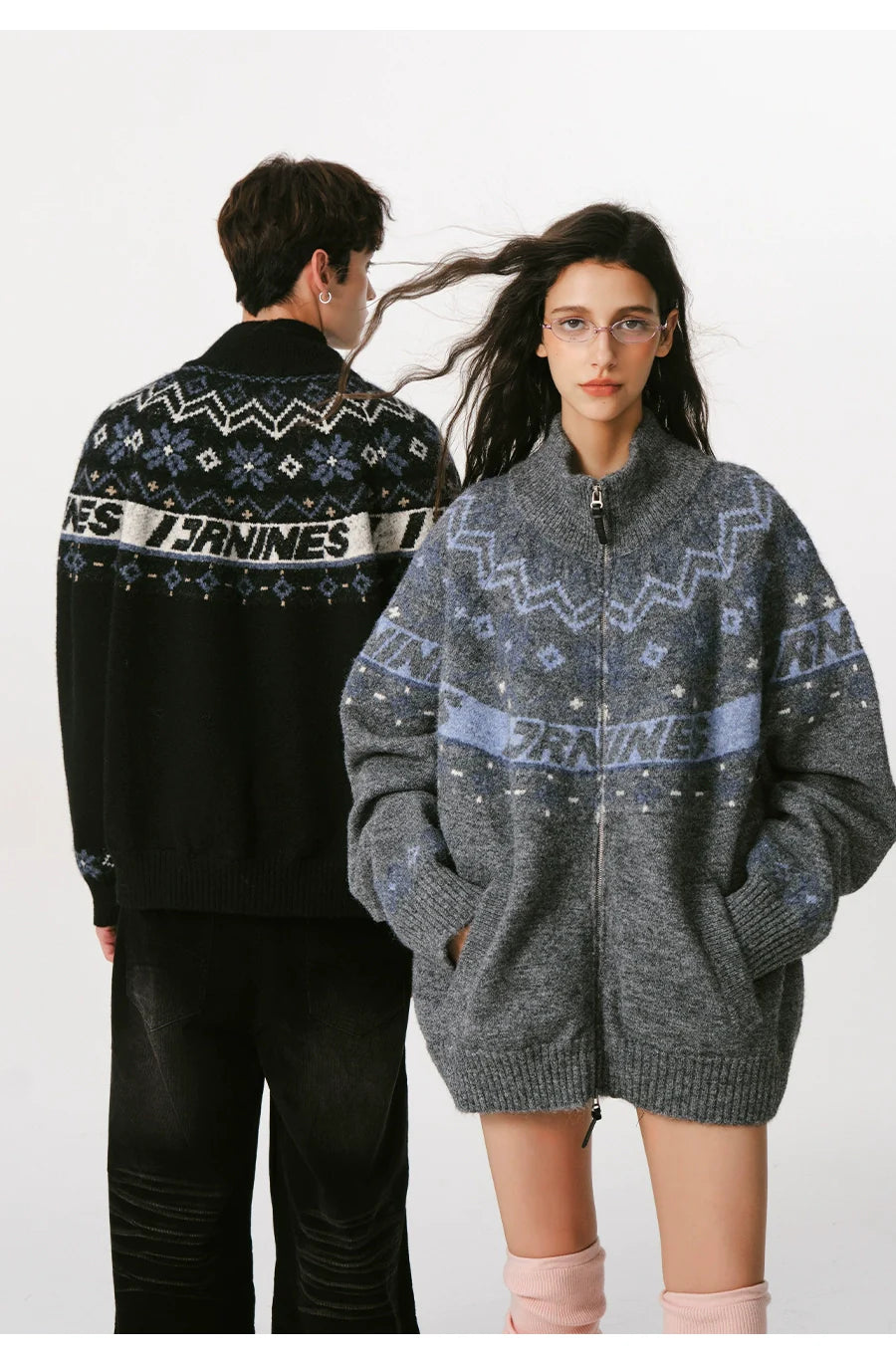 더블 지퍼 니트 스웨터 가디건 커플 스웨터 재킷 SIN0998 