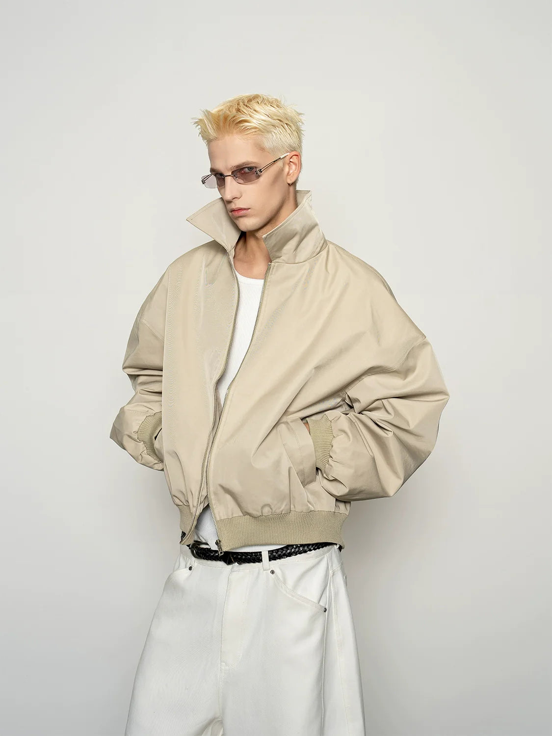 Stiff glossy versatile silhouette windproof lapel jacket men's shoulder short tooling jacket