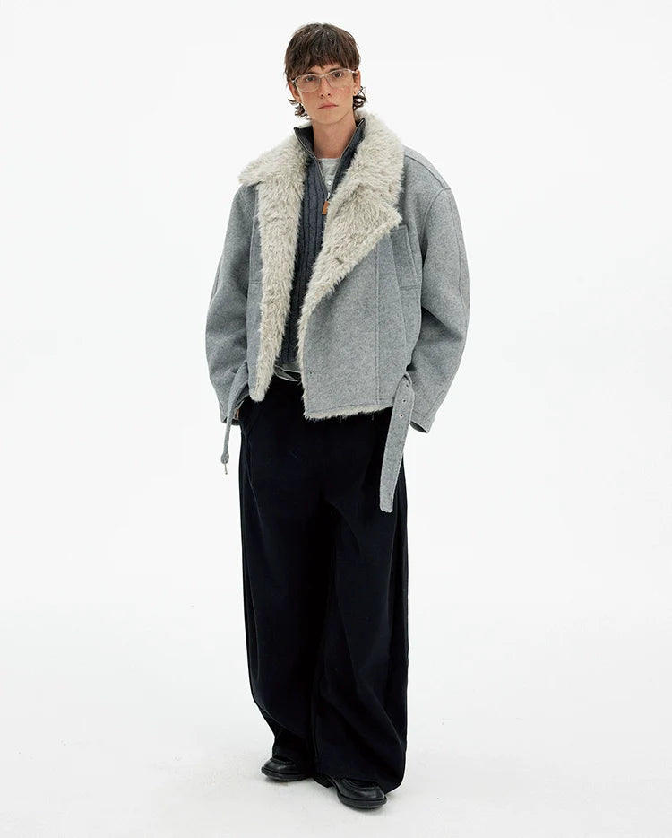 Vintage high-end double-breasted fur collar cotton clothes men's and women's winter casual wool blended warm jacket