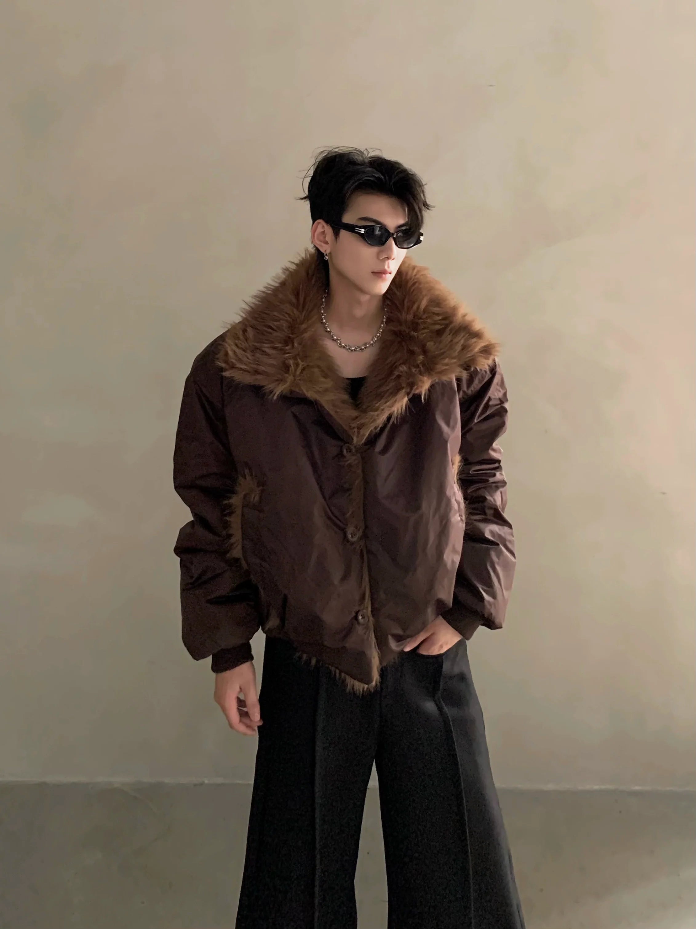 Noble mink hair seat mountain carving jacket men's winter piled thickened heavy fur collar cotton clothes tide