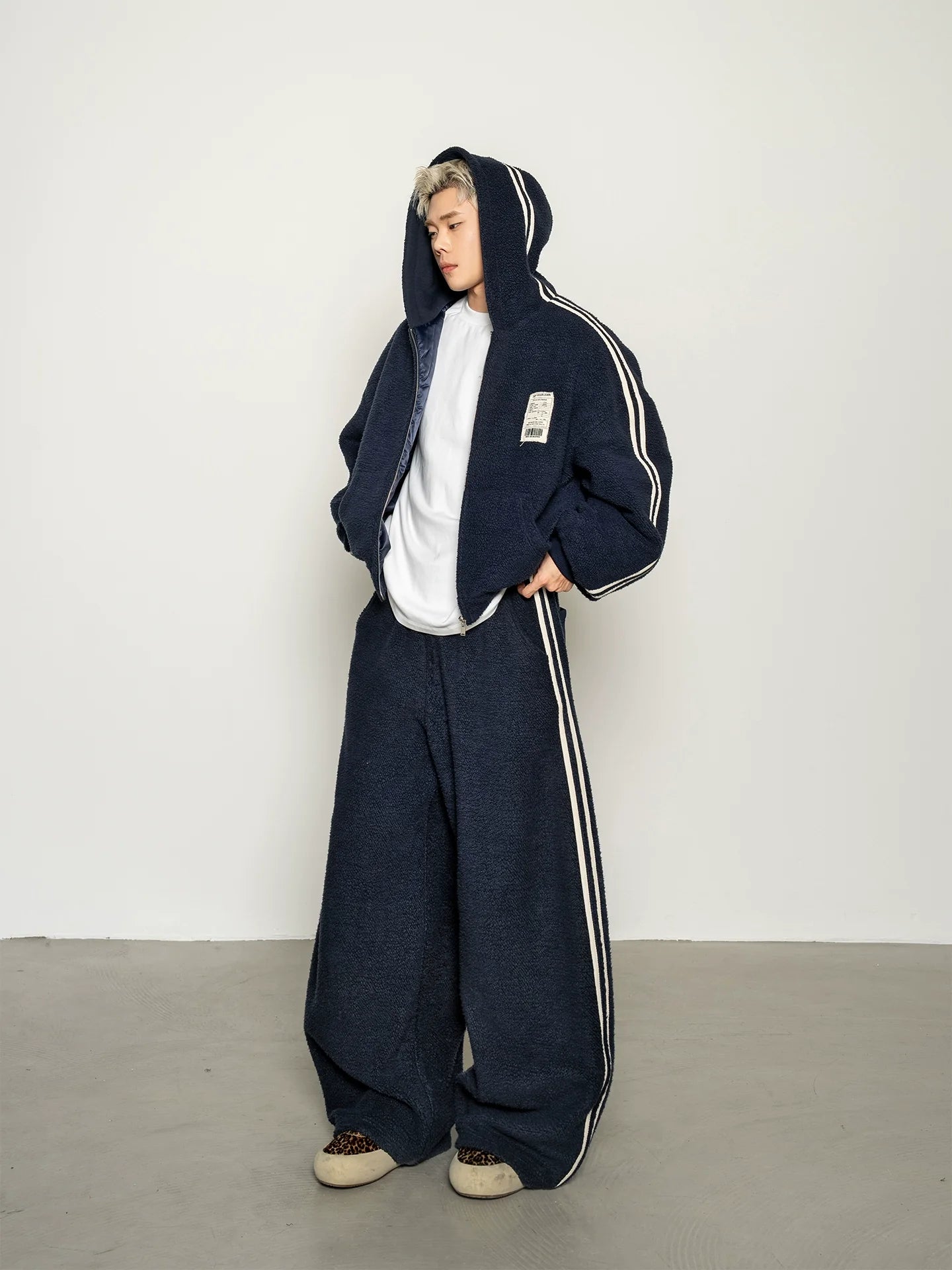 American contrasting fleece cotton jacket sweater jacket casual sweatpants loose sports suit winter