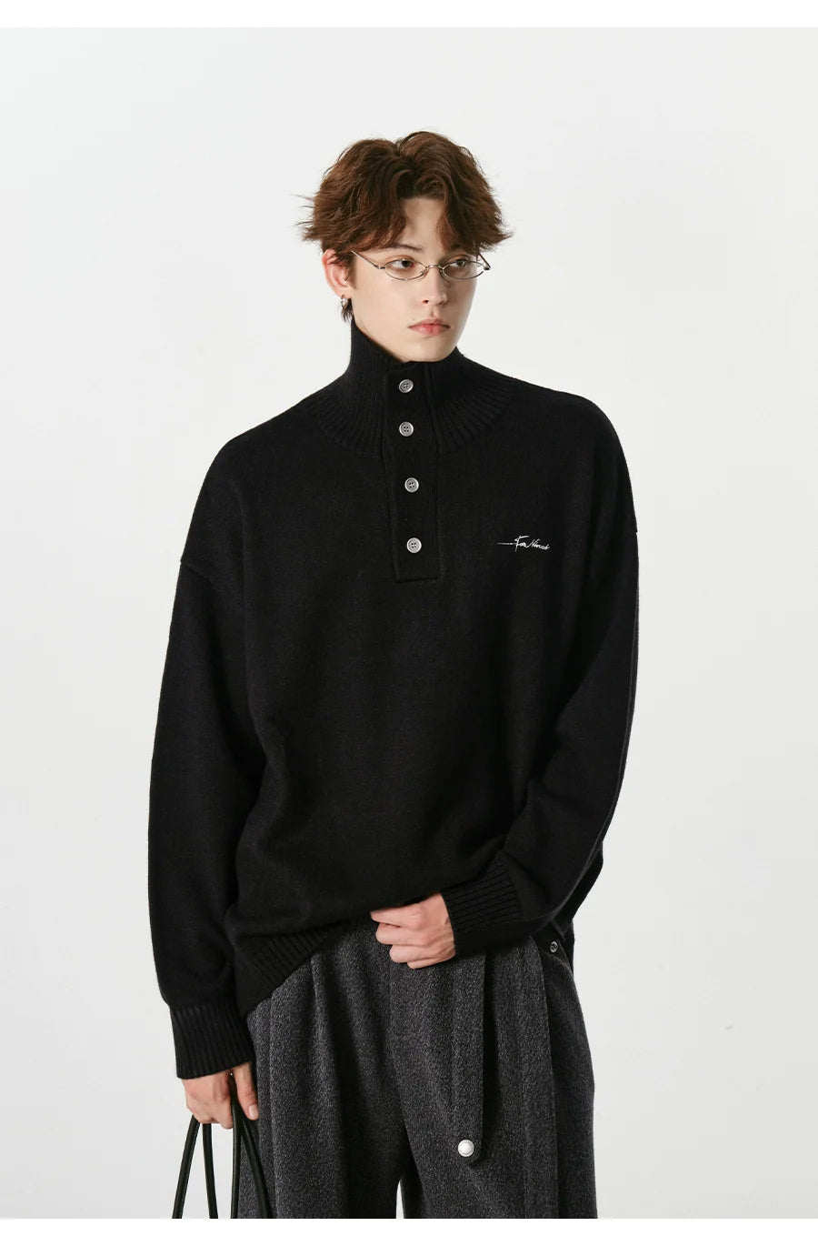 Warm turtleneck sweater men's embroidery lazy couple outfit SIN0801