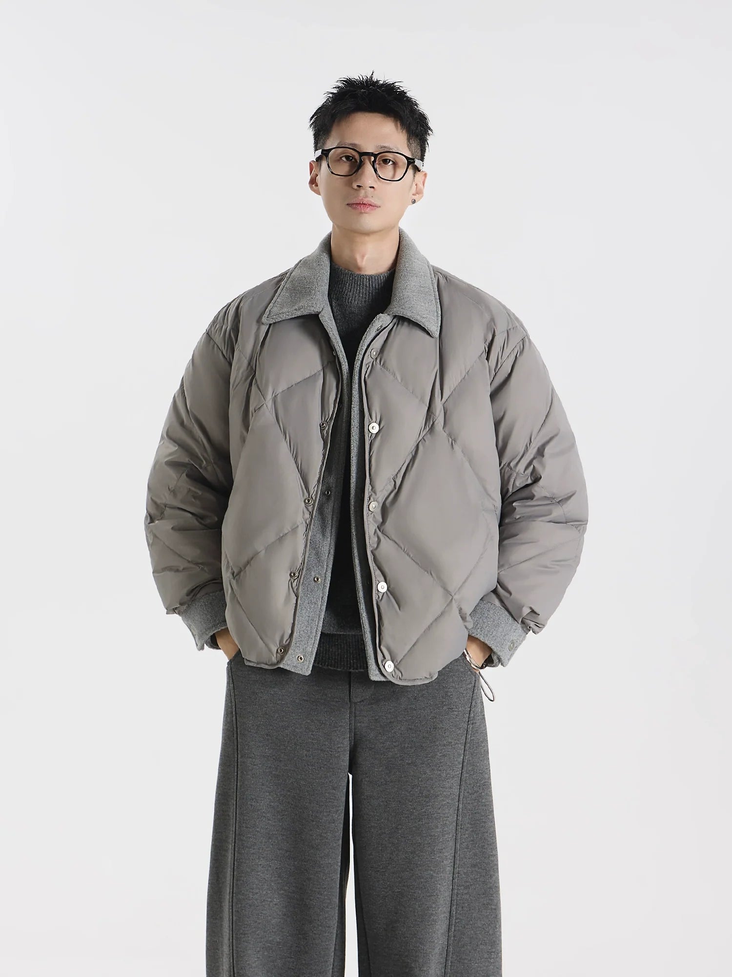 90 white duck down cationic blended woolen splicing stacked fake two down jackets