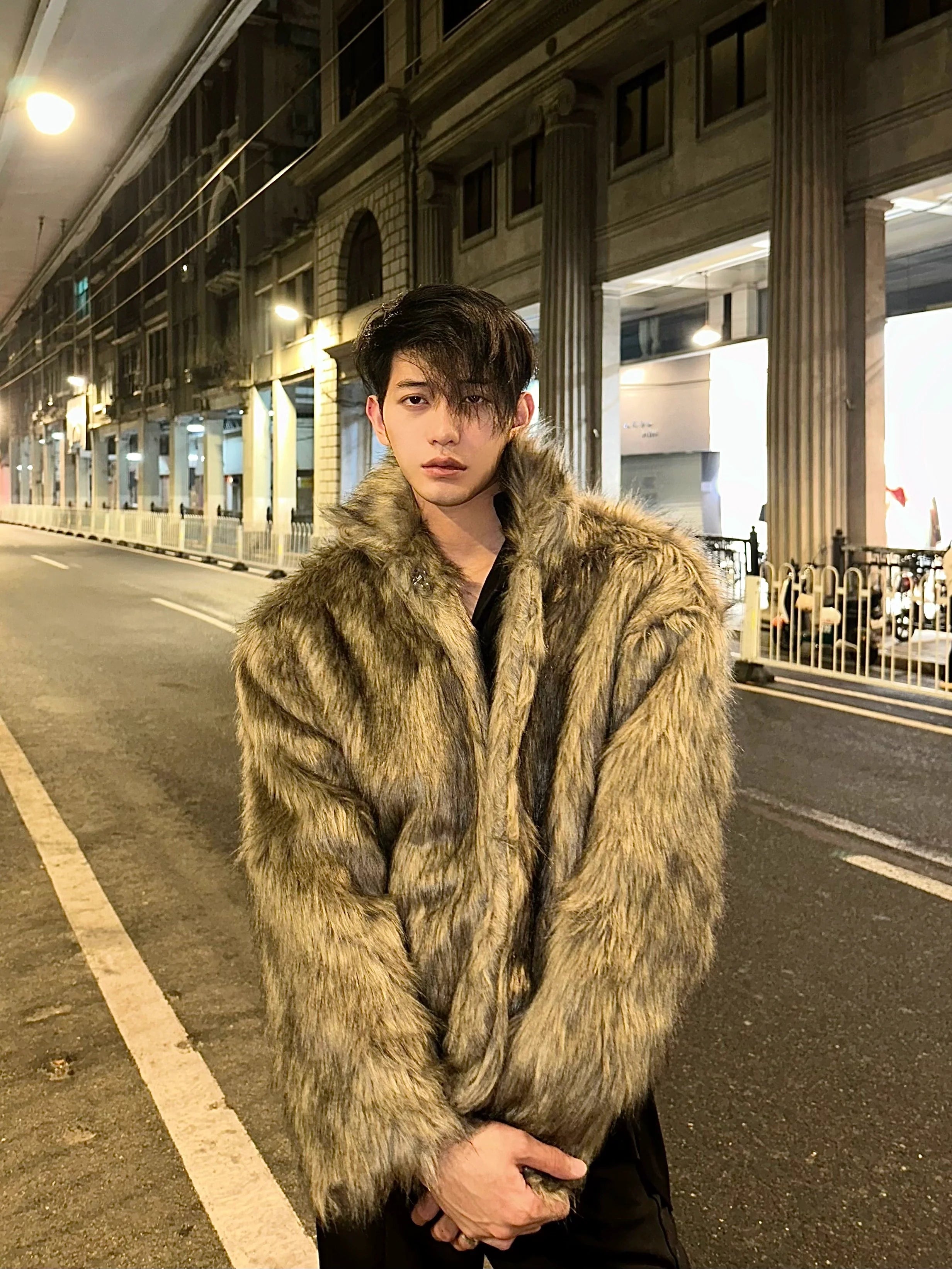 Winter high-end fashionable environmentally friendly fur short jacket male ruffian handsome lapel fur integrated jacket