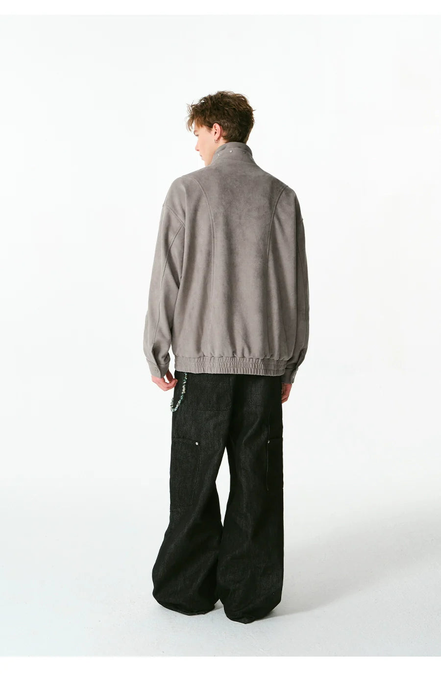 Heavy stand-up collar suede jacket couple loose coat SIN0991