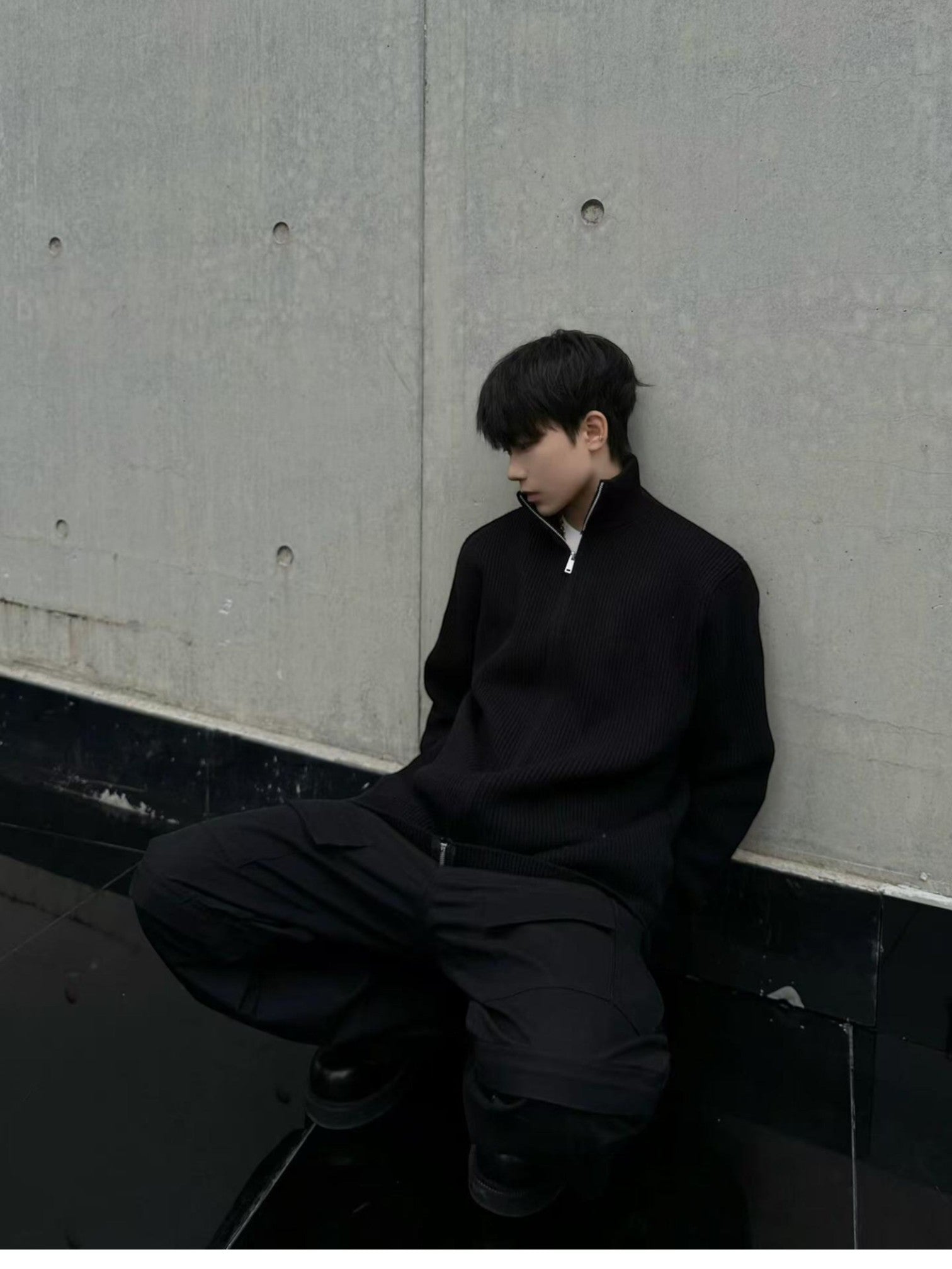 [WXB] 한국산 골지 지퍼업 하이칼라 셔츠 st4010