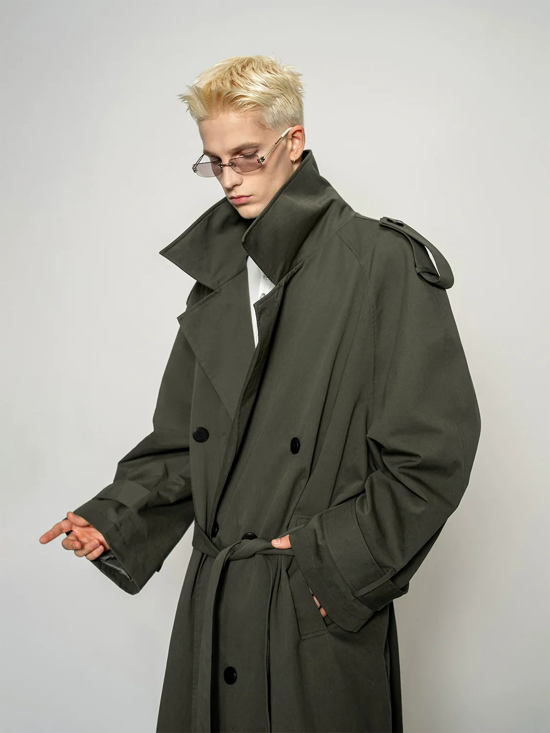 Premium slack large silhouette long trench coat men's classic casual loose coat coat