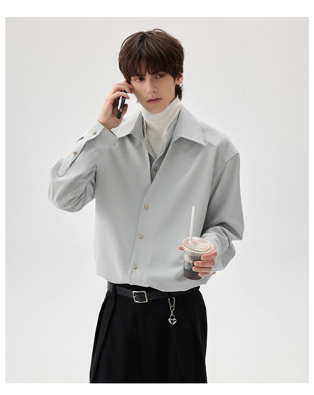 Men's high-end fake three and a half turtleneck shirts men's anti-wrinkle long-sleeved shirts with trendy insides