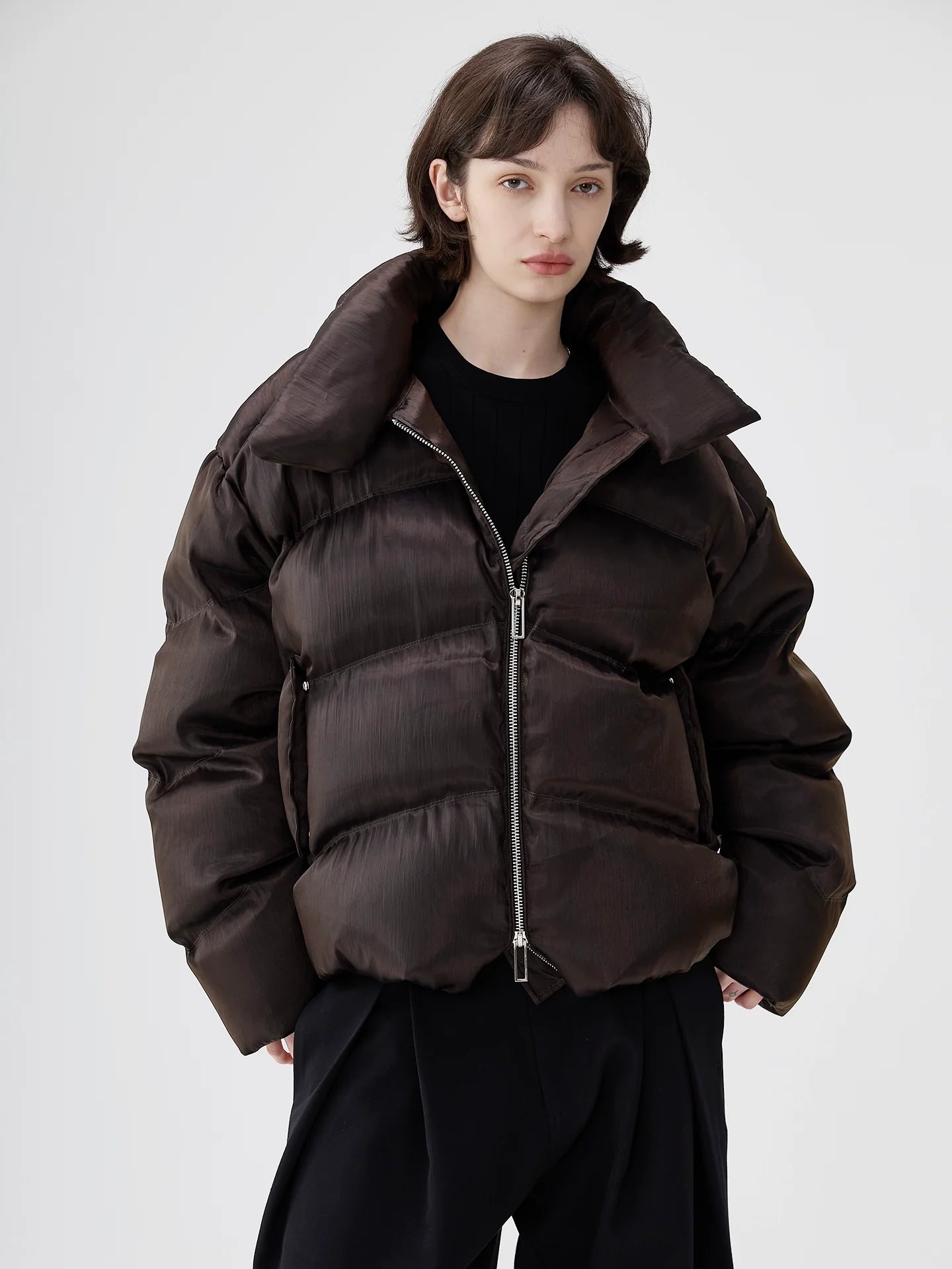 Heavy liquid metal texture white duck down thickened stand-up collar down jacket men and women the same winter coat