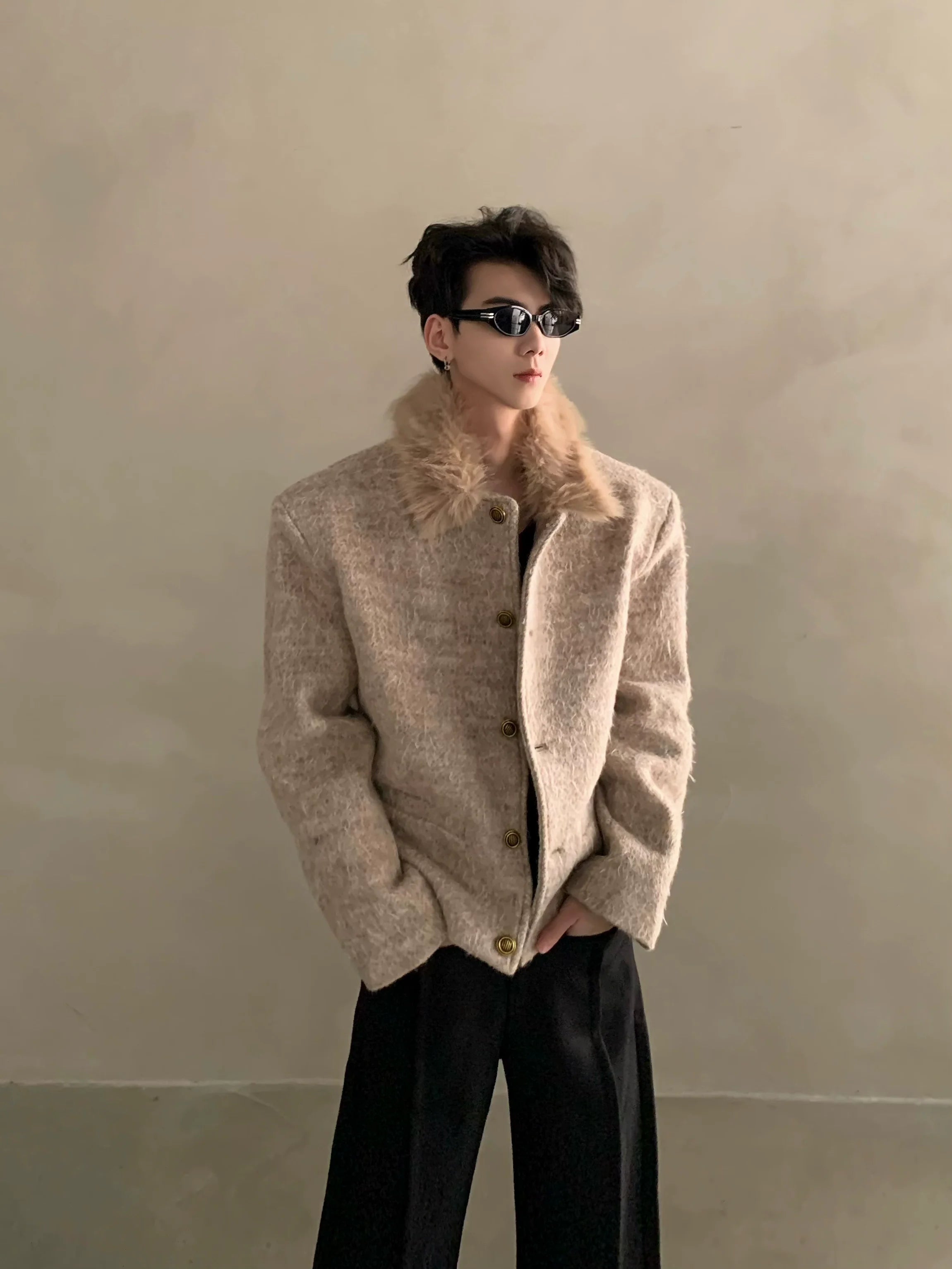 Winter light luxury high-end sense fur collar design sense small fragrant style jacket men's ruffian handsome top tide