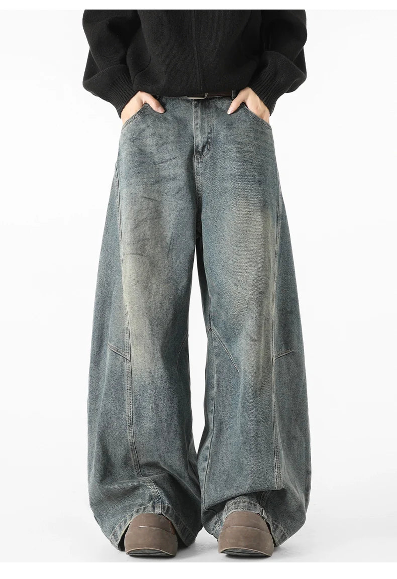 American retro straight jeans men's loose leg scimitar pants