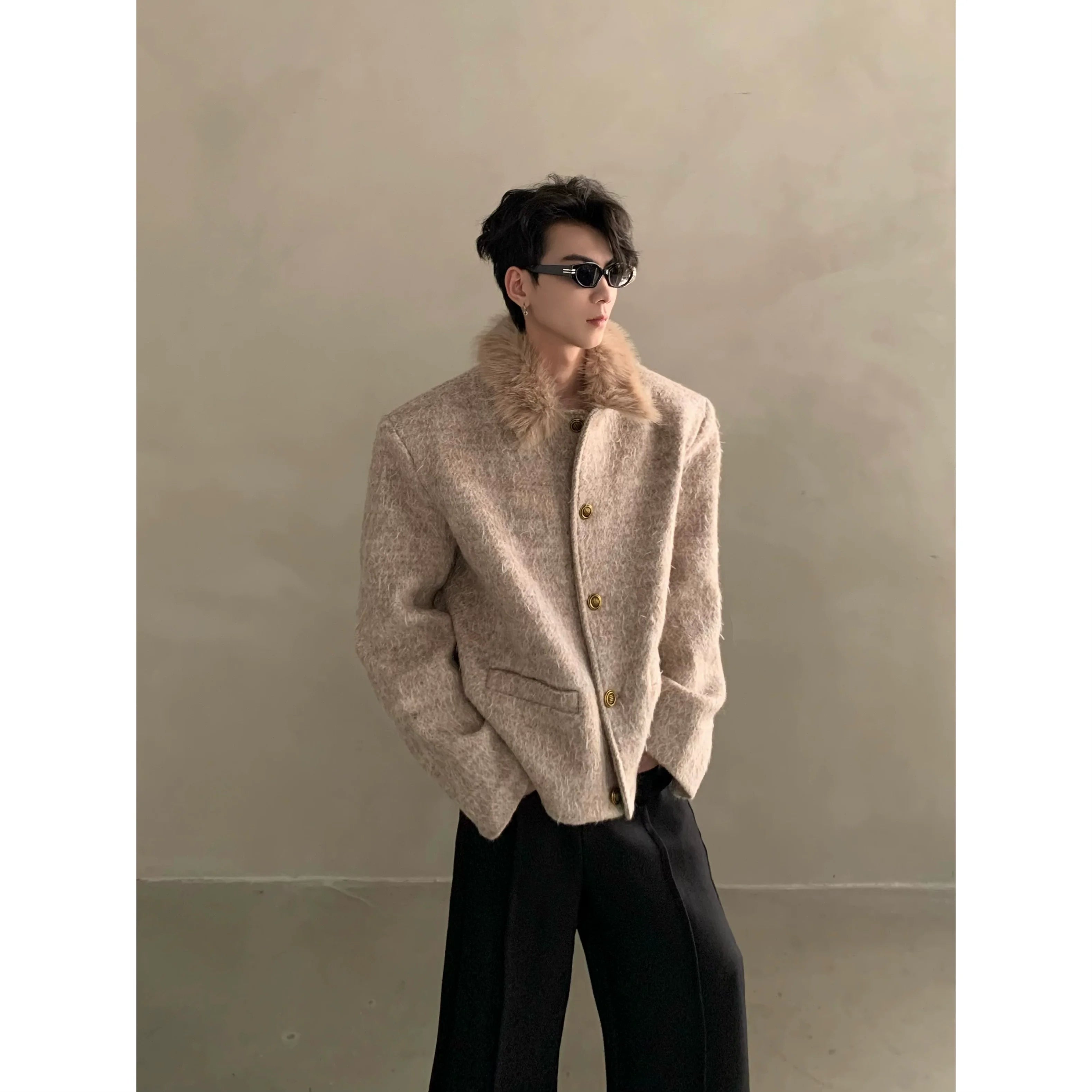 Winter light luxury high-end sense fur collar design sense small fragrant style jacket men's ruffian handsome top tide