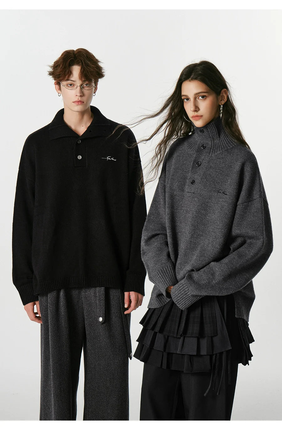 Warm turtleneck sweater men's embroidery lazy couple outfit SIN0801