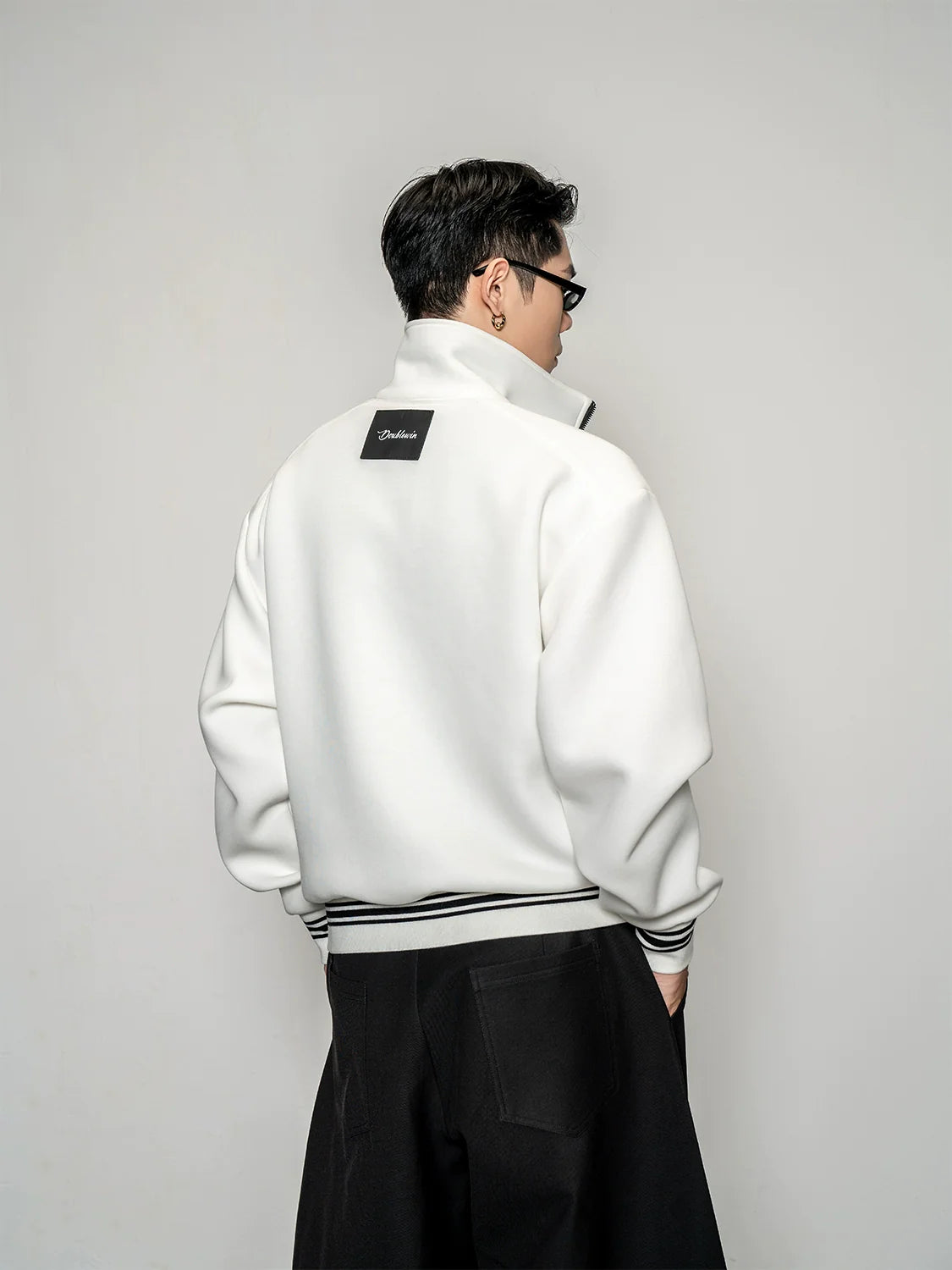 Original design air layer contrasting color turtleneck short jacket men's autumn American wide loose top