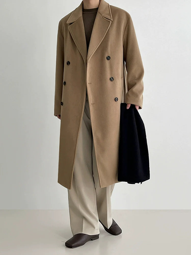 Wool coat men's medium and long autumn and winter Korean loose and high-end thickened trench coat woolen coat