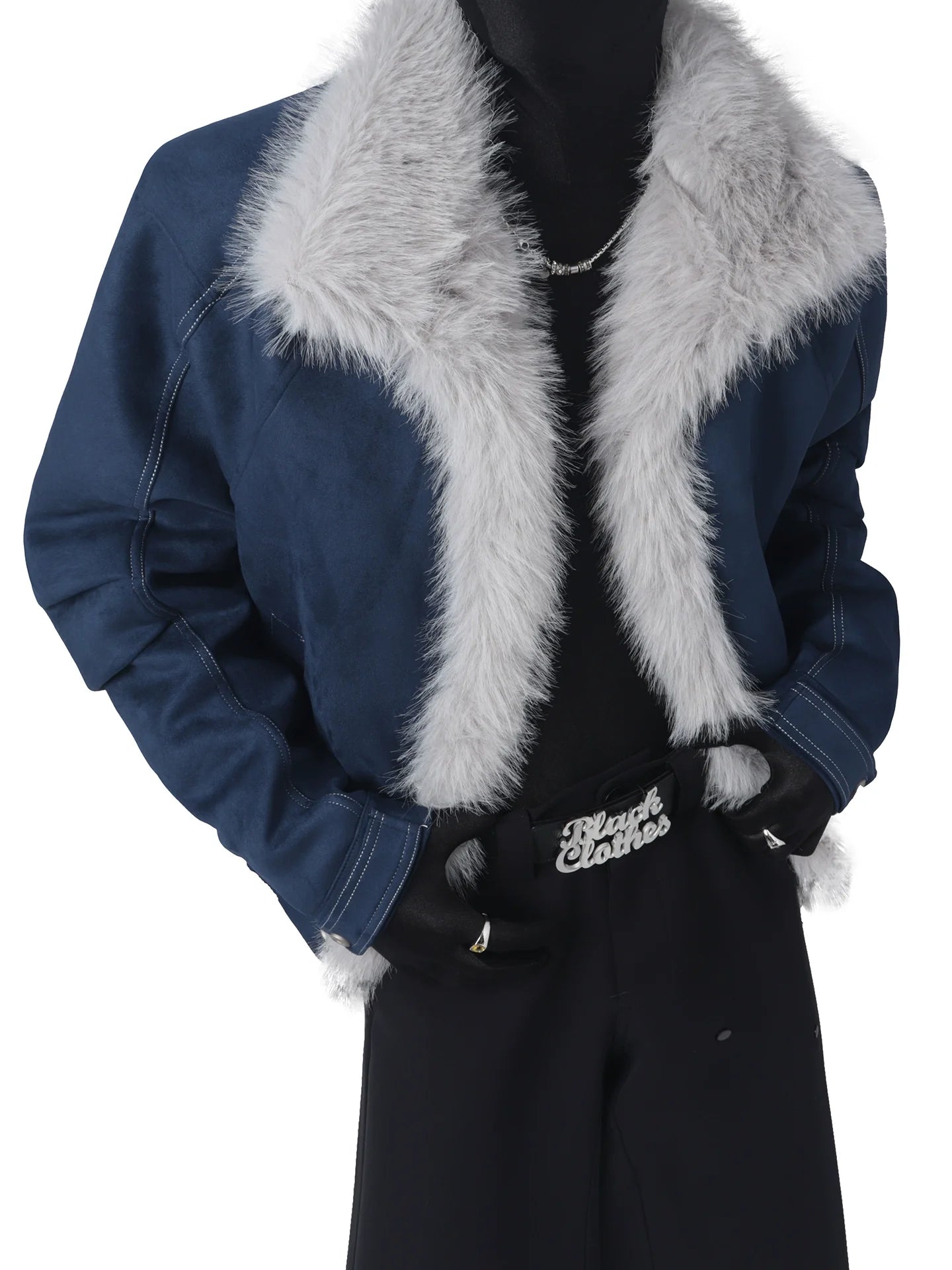 겨울 산 조각 스웨이드 두꺼운 스웨터 넥 코튼 패딩 코트 남성용 디자인 감각 인조 모피 면 의류 트렌드 