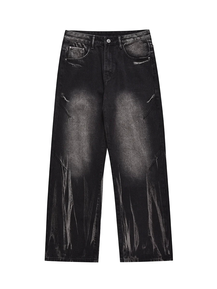 American Jeans Men's Niche Wide Leg Straight Drop Loose Tie-Dyed High Street Pants Retro Trousers