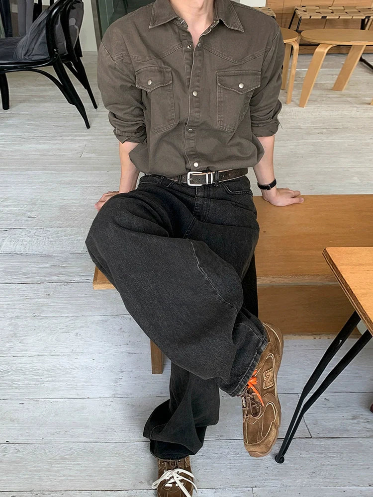 Old Money Wind Tooling Langarmhemd Herren Herbst Freizeithemd Koreanisches Pendlerhemd Old Top 