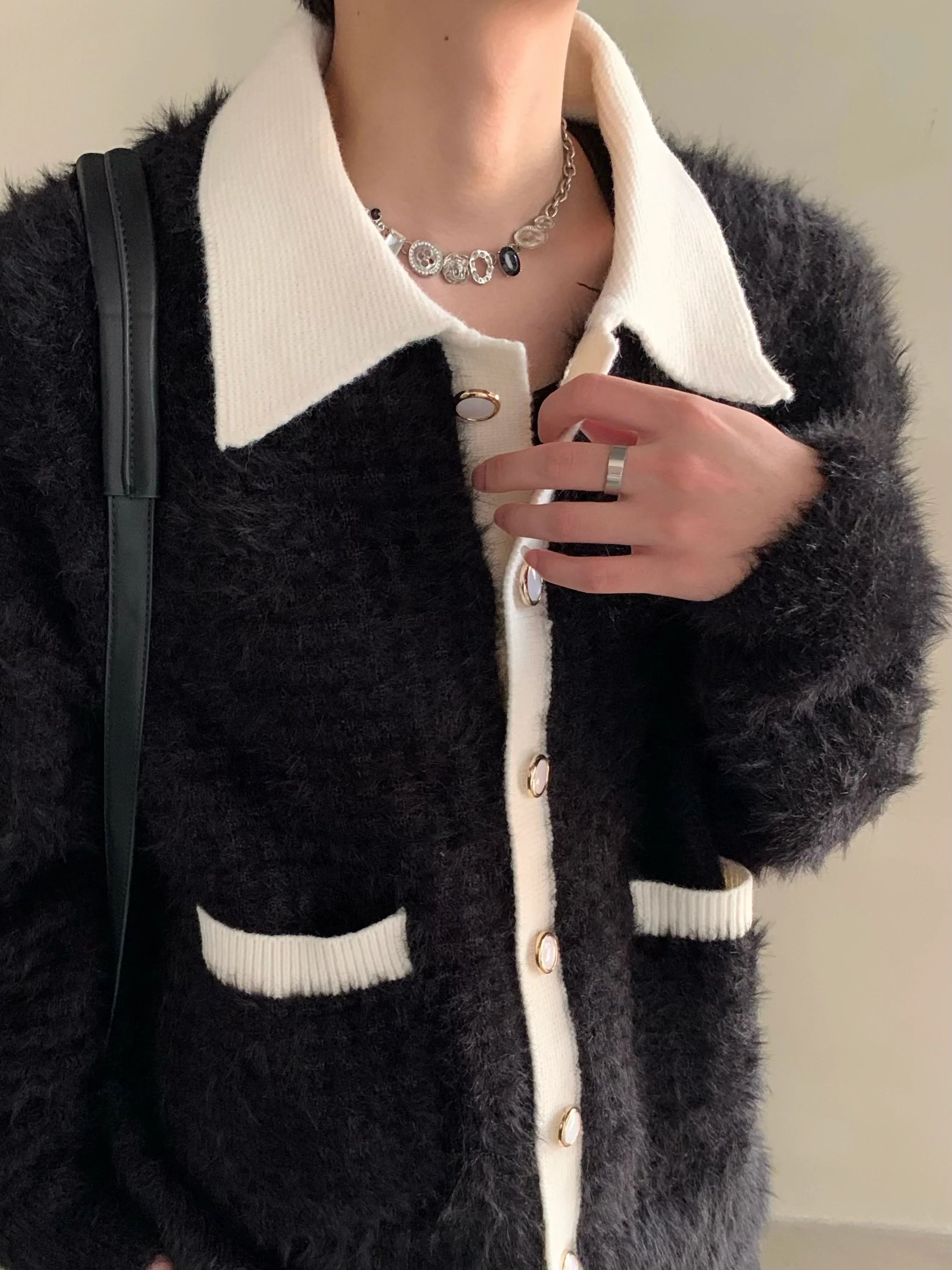 Winter extravagant atmosphere small fragrant lapel knitted cardigan men's heavy button sweater jacket
