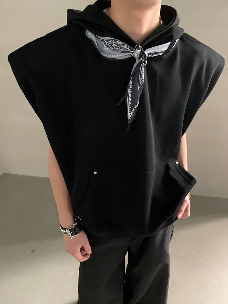 Summer high-end sense niche design sense silk scarf collar sleeveless T-shirt male ruffian handsome silhouette half-sleeve tide