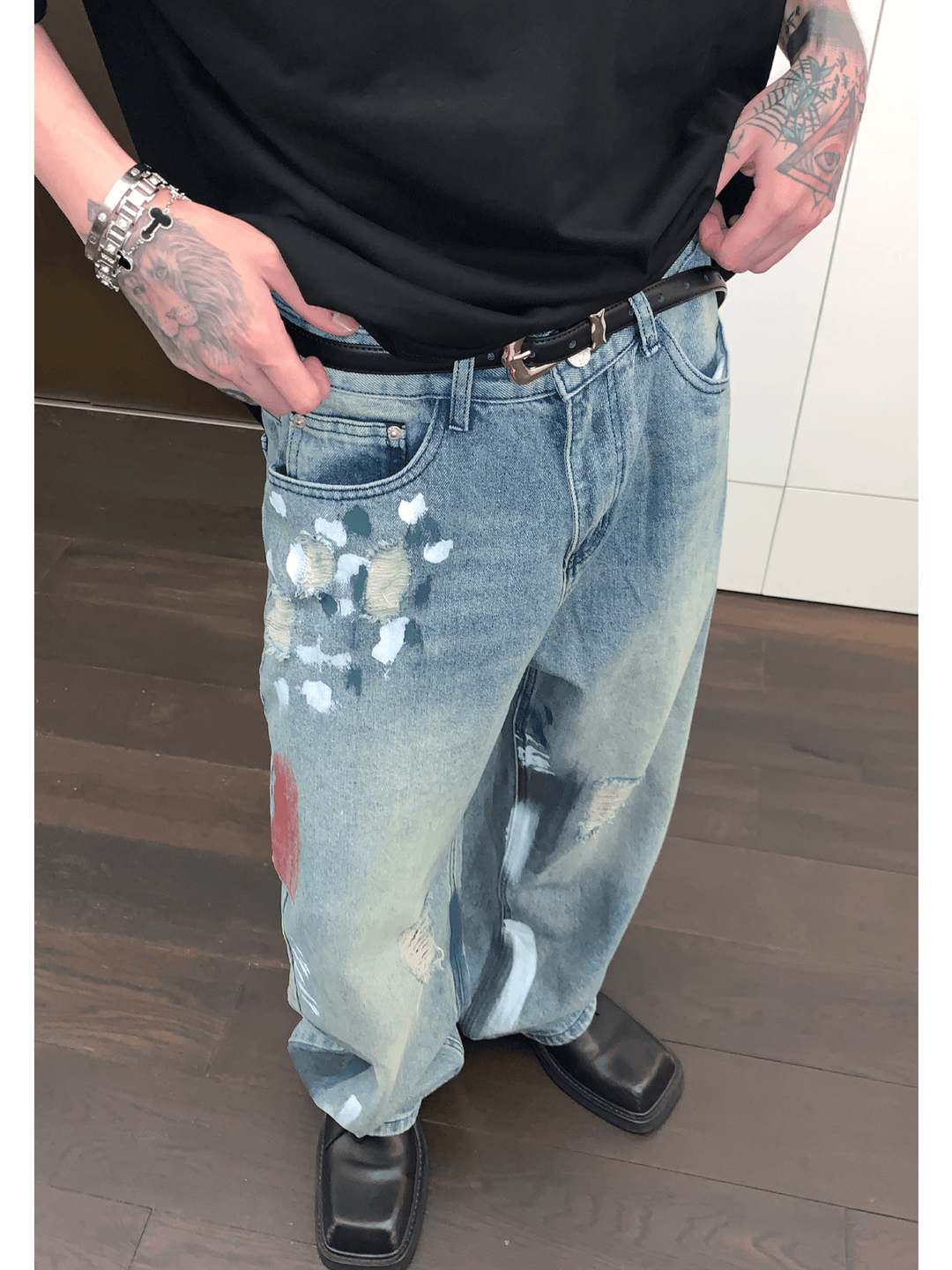 [CUIBUJU] 스트리트 그래피티 대비 컬러 스트레이트 진 st1759 