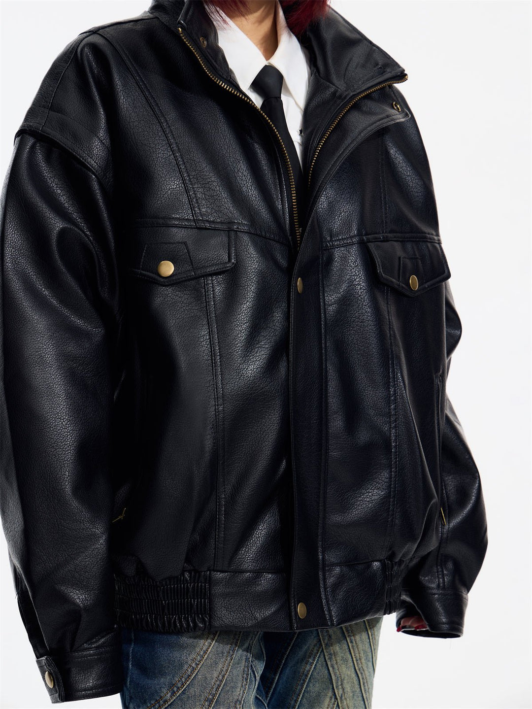 [PeopleStyle] Genderless wear silhouette fashionable leather jacket st1789