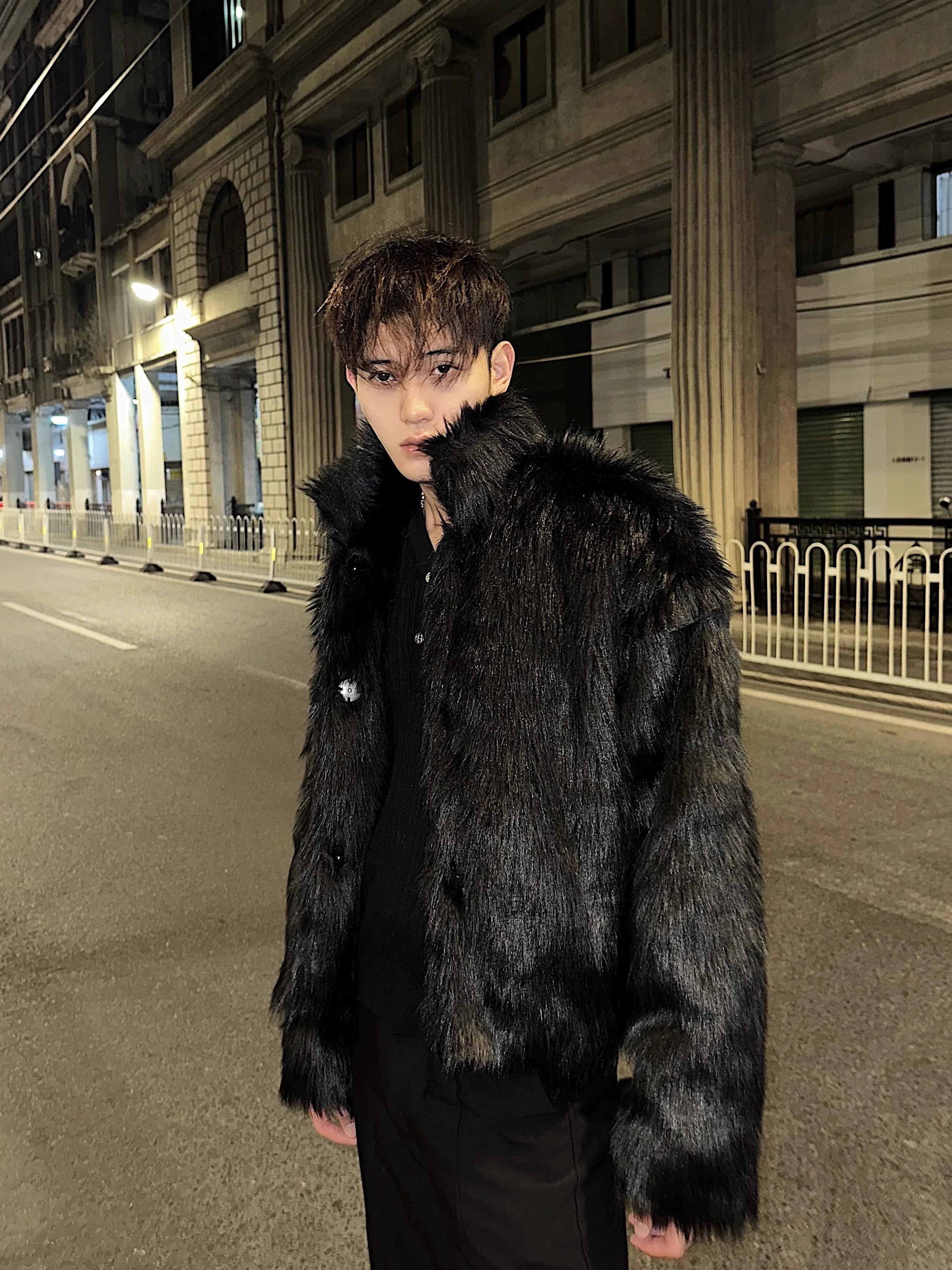 Winter high-end fashionable environmentally friendly fur short jacket male ruffian handsome lapel fur integrated jacket