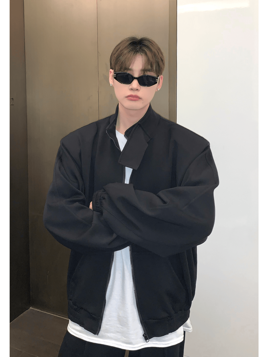 [CUIBUJU] Stehkragen-Schulterpolster-Cardigan-Set-up st1811