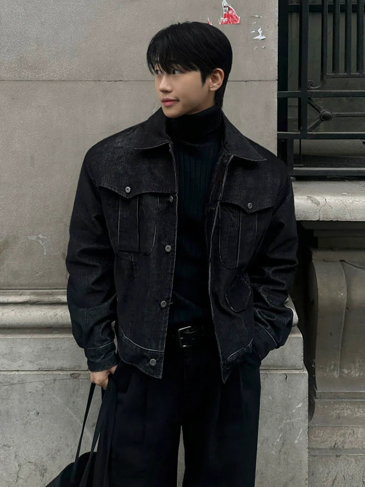 Retro style ruffian handsome tooling jacket men's autumn and winter thickened loose coat Korean commuter style wear